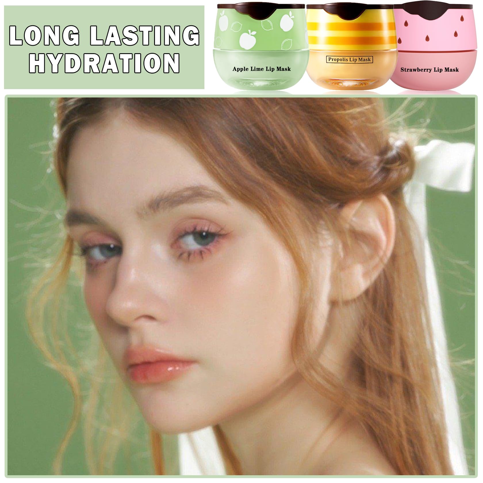 Xingxyuel 3Pcs Bee Lip Balm Honey Pot Honey Strawberry Apple Lip Balm Sleeping Lip Mask Silky Hydrating Bee Lip Balm Lip Mask Ov