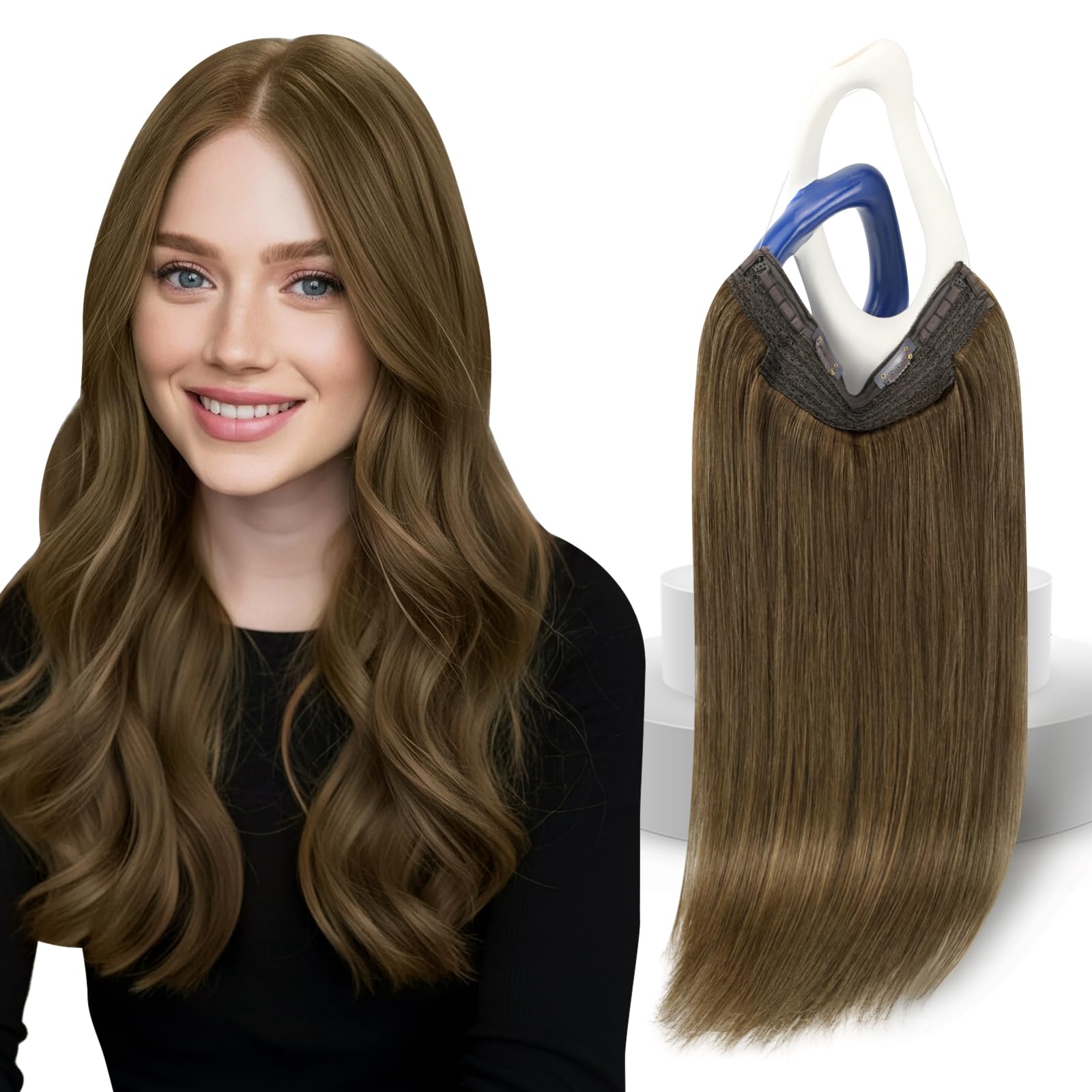 Sunny Hair Wire Hair Extensions Real Human Hair Softness 20 Inch 125G Color 3 Cool Brown Invisible Transparent Line Adjustable S