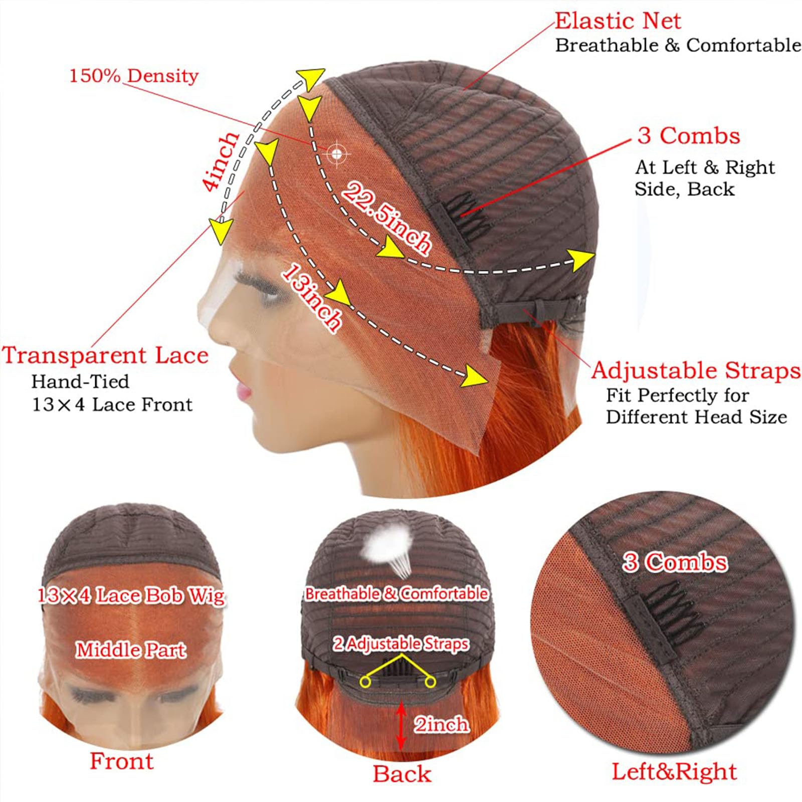 13X4 Hd Ginger Bob Wigs Lace Front Human Hair Glueless Ginger Orange Bob Lace Front Wigs Human Hair Pre Plucked With Baby Hair G