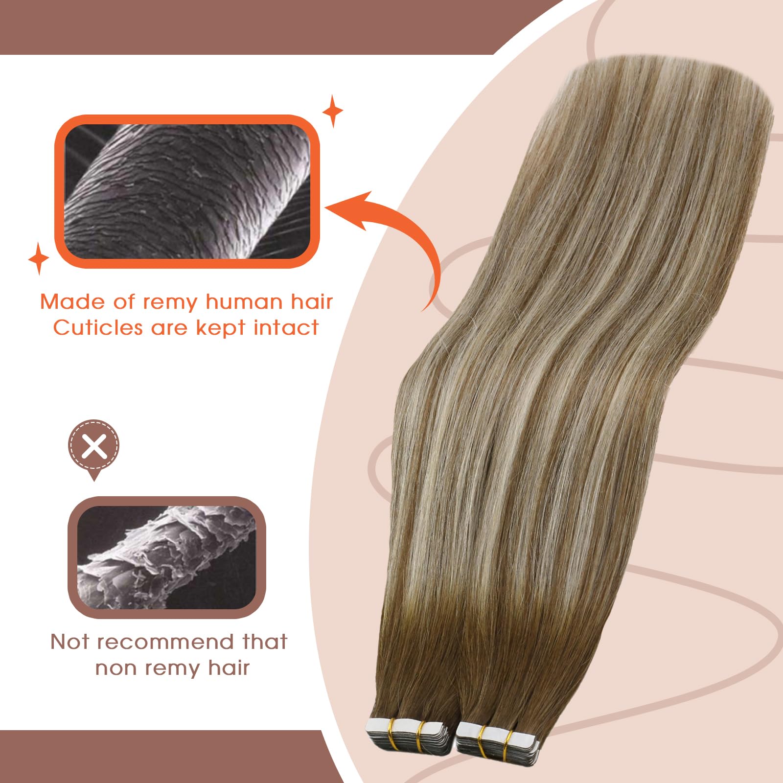 Sunny Hair Tape in Hair Extensions Real Human Hair Invisible Remy Hair Extensions Tape ins for Women Medium Brown Ombre PLatinum