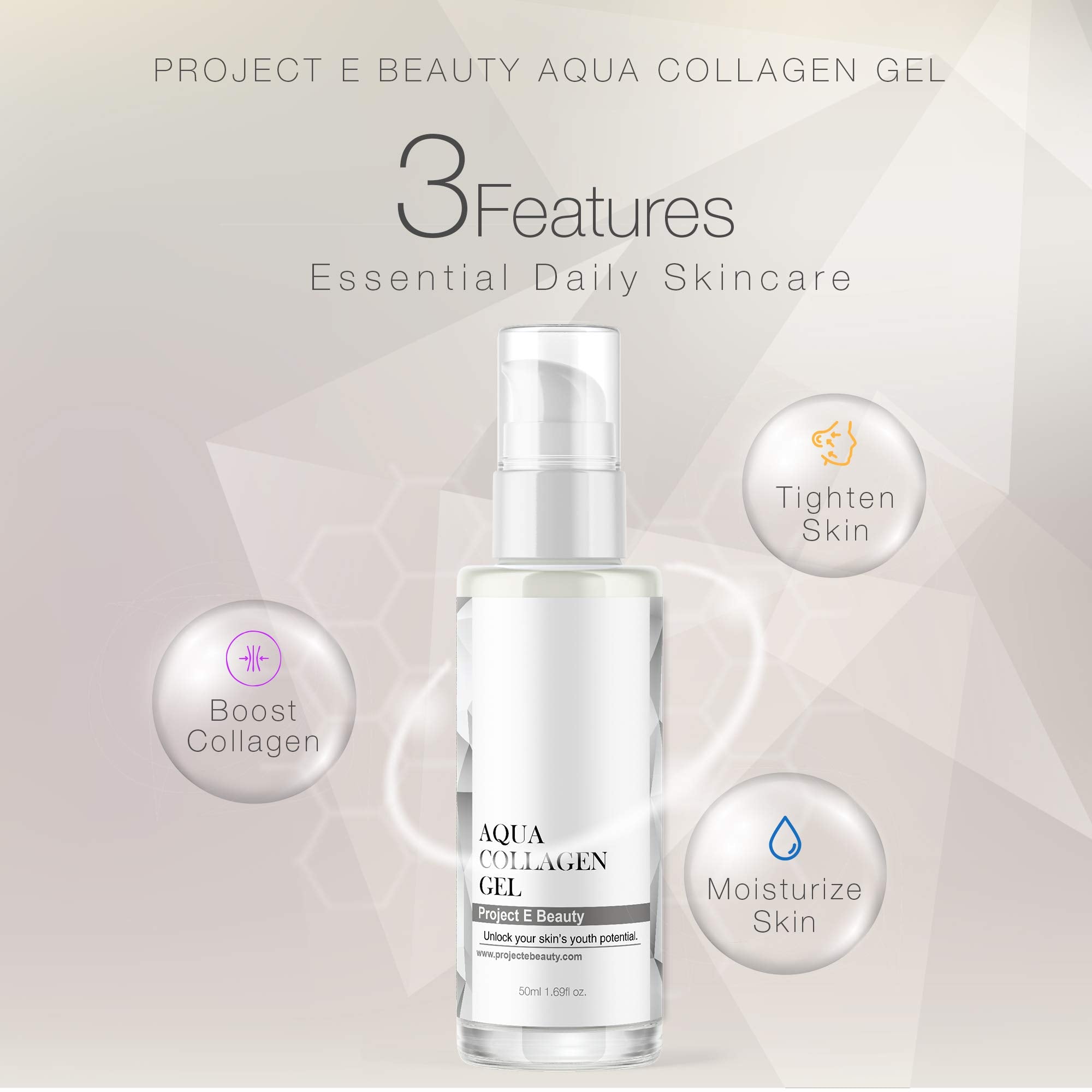 Project E Beauty Aqua Collagen Gel 24-Hour Hydration | Anti-Aging Brightening Treatment | Hydrating & Moisturizing Facial Skinca
