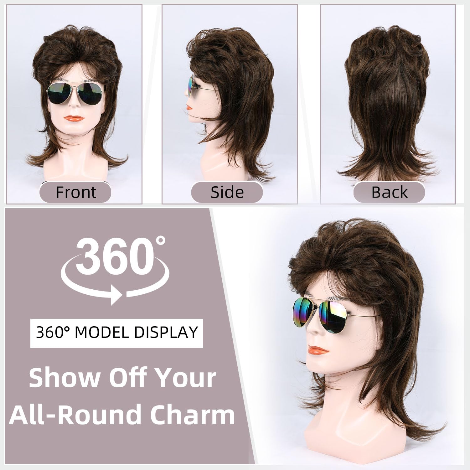 Traqur Mullet Wigs for Men Joe Dirt Emo Wig 80s 90s Costumes Fancy Party Accessory Cosplay Wig Halloween Man x (Brown)