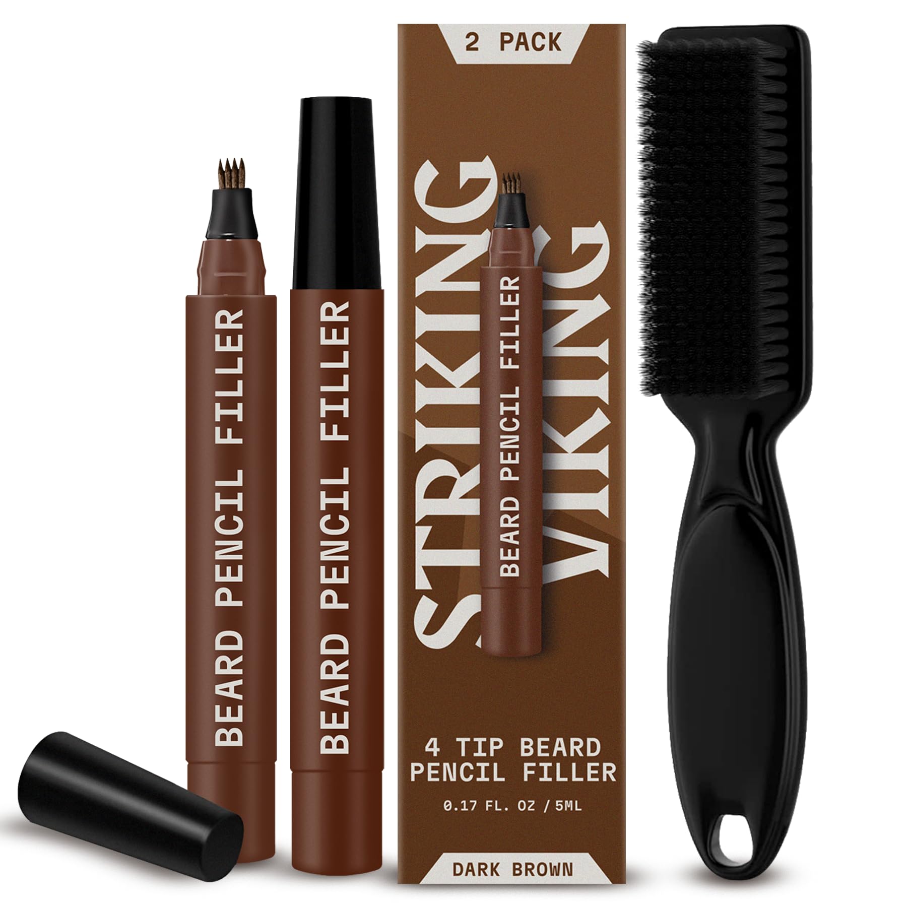 Striking Viking 2 Pack Beard Pencil Filler For Men With 4 Tips - Waterproof Formula Beard Filling Kit With Brush - Beard Filler