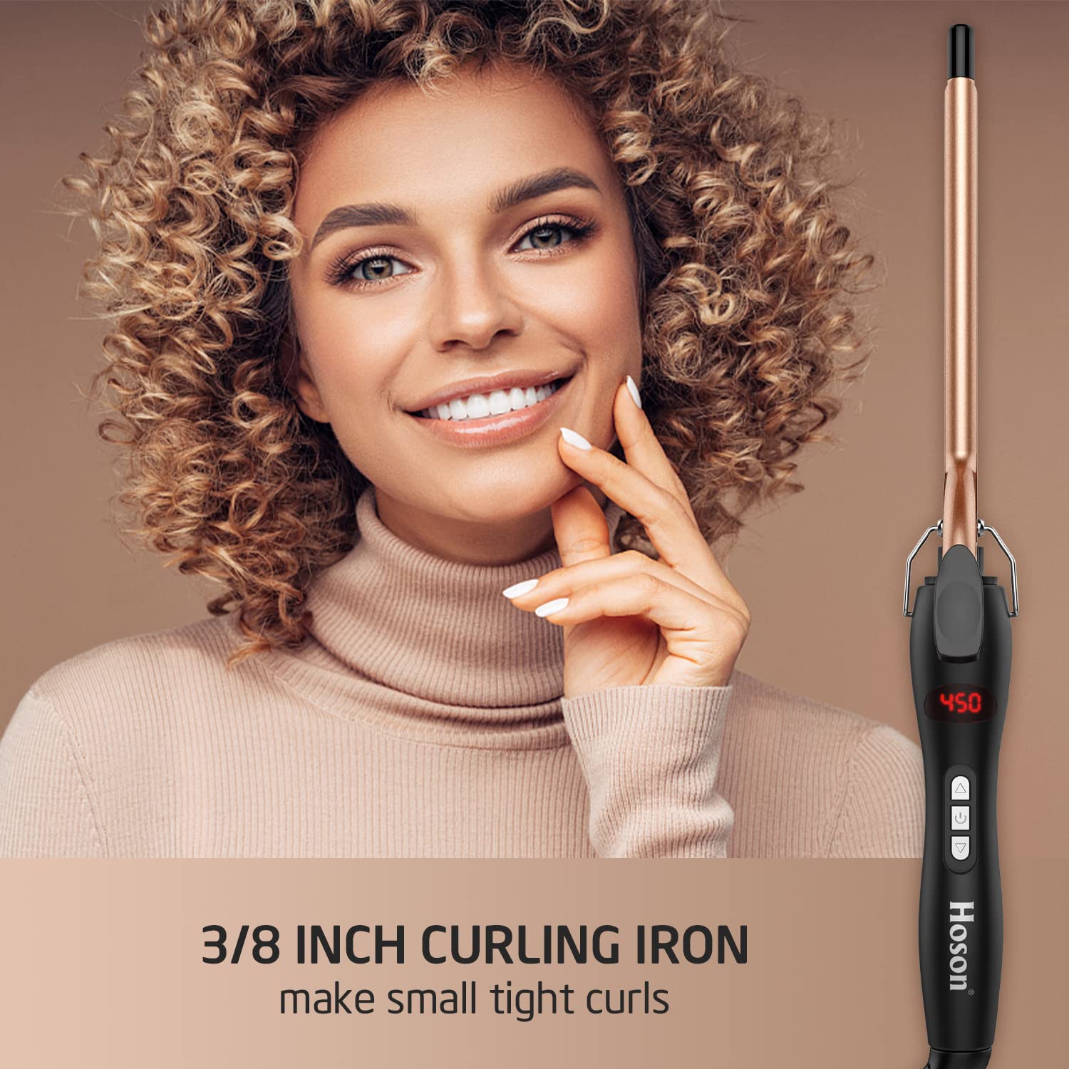 9mm Thin Curling Iron Ceramic, 3/8 Inch Small Barrel Curling Wand for Long & Short Hair, LCD Display with 9 Heat Setting Include