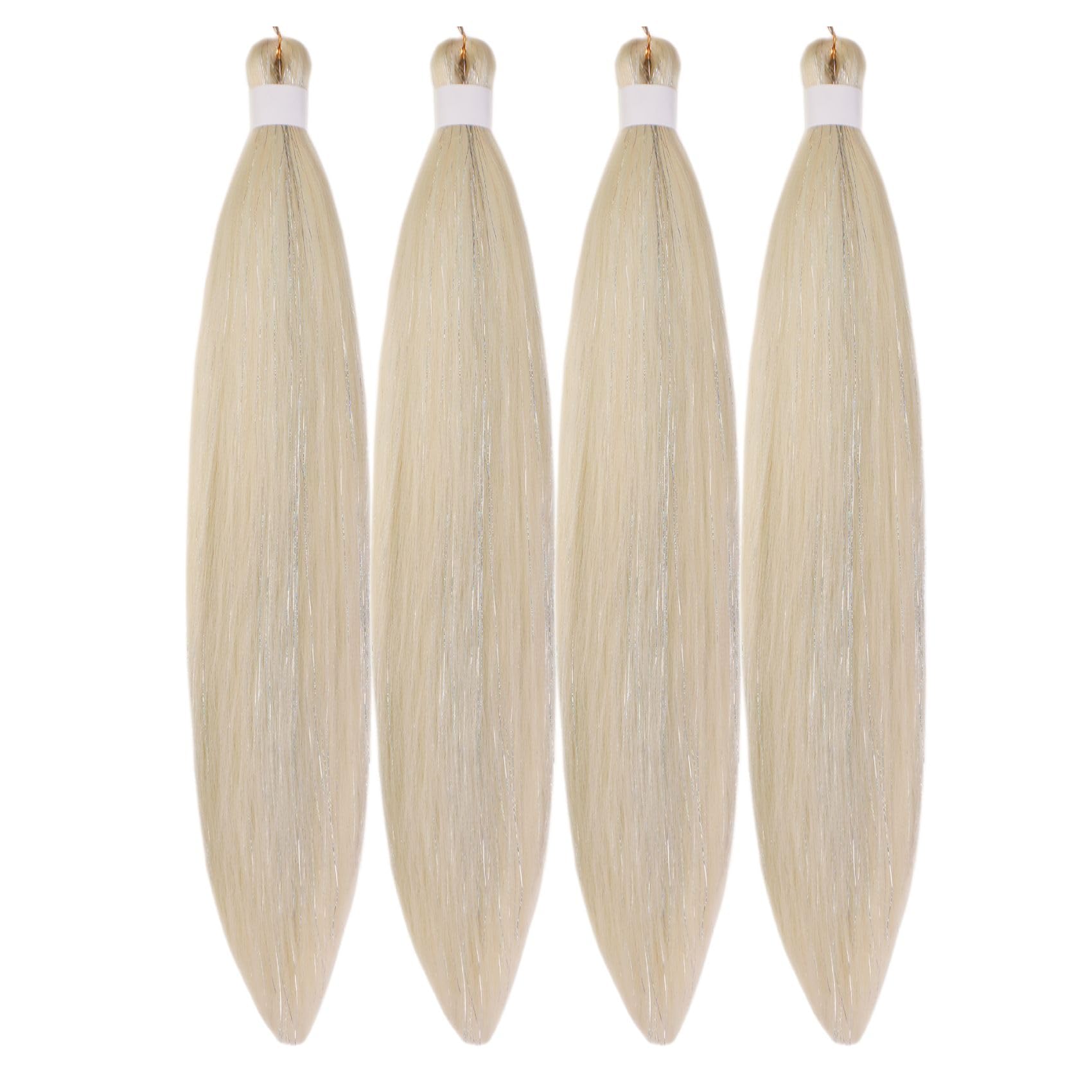 Sparkling Blonde Tinsel Braiding Hair Pre Stretched Glitter Braiding Hair Extensions for Knotless Box Braids(26Inch 4 Packs)