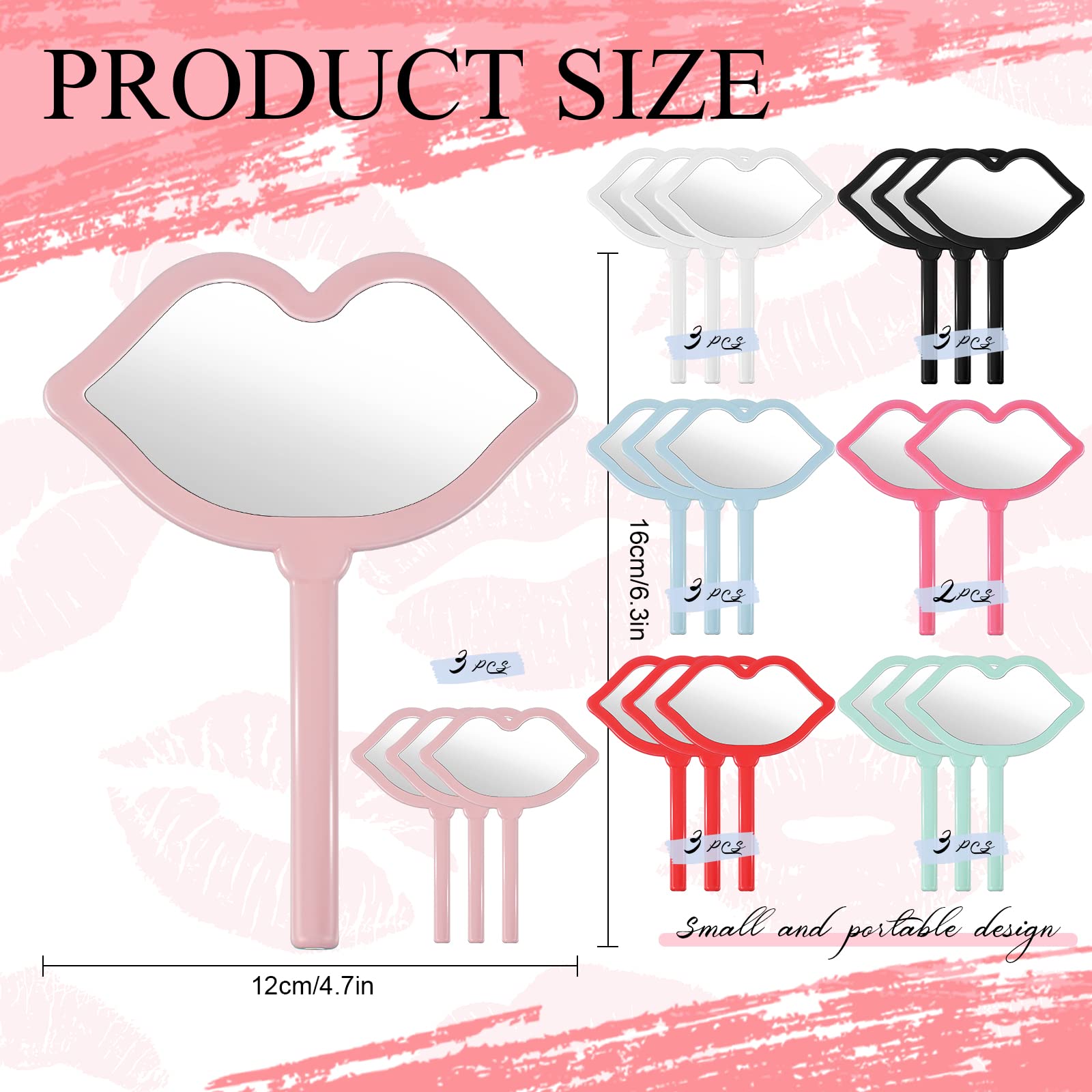 Hand Mirror With Handle Lip Shape Handheld Mirror For Makeup Compact Portable Mirror Cosmetic Small Mirrors Vintage Camping Trav