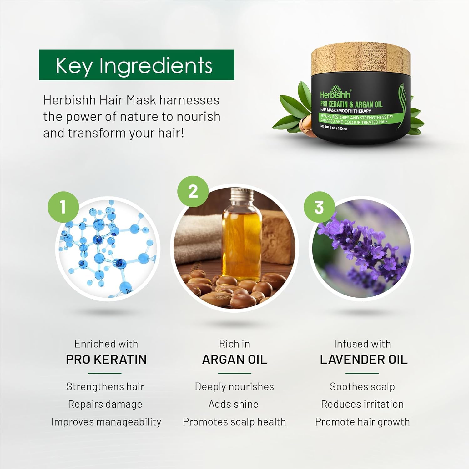 Herbishh Argan Hair Mask-Deep Conditioning & Hydration For Healthier Looking Hair- For Very Dry, Weak, Stressed Out Hair, No Sul