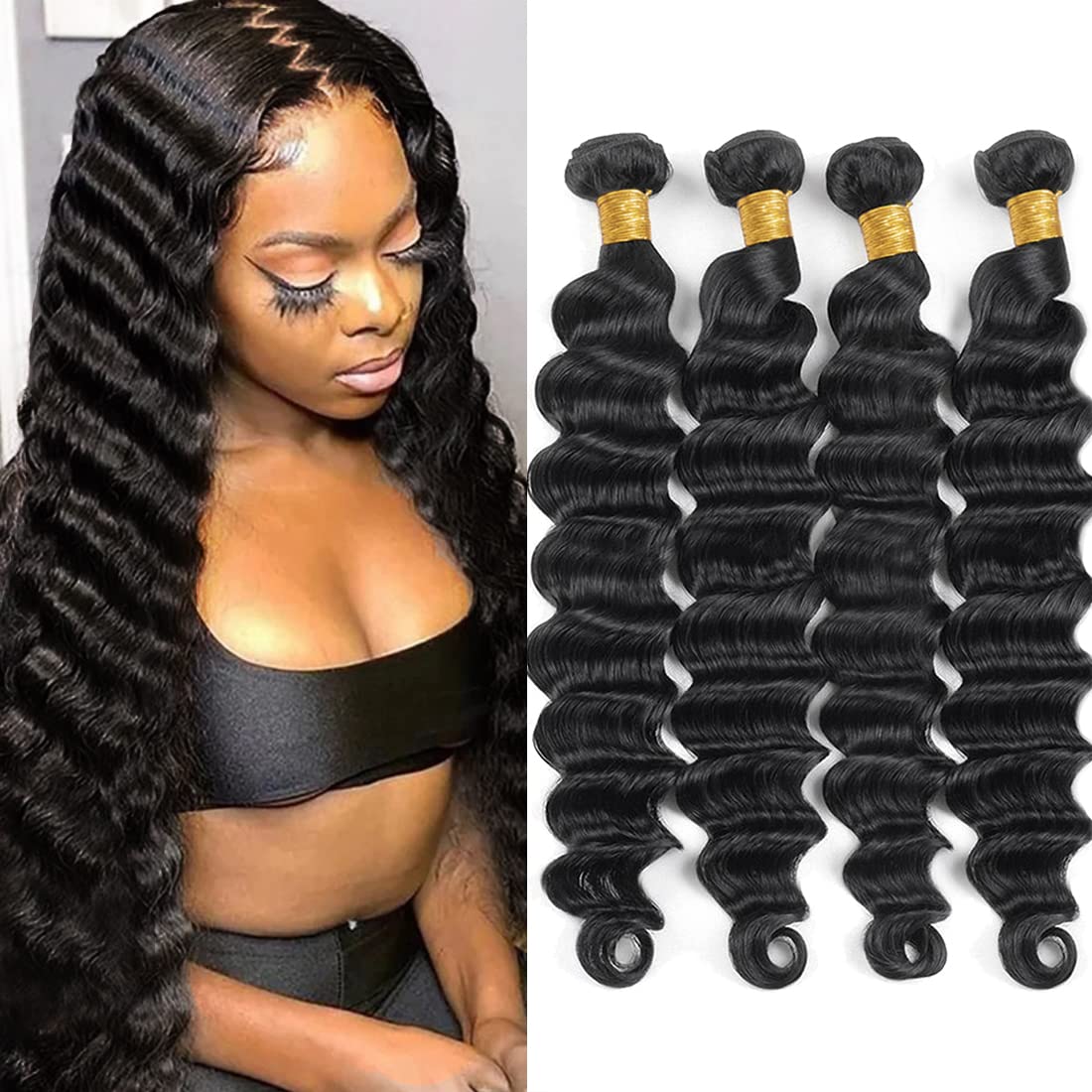 Loose Deep Wave Bundles 100% Unprocessed Virgin Human Hair Bundles 16 18 20 22 Inch Loose Wave Bundles Human Hair Weave Bundles 