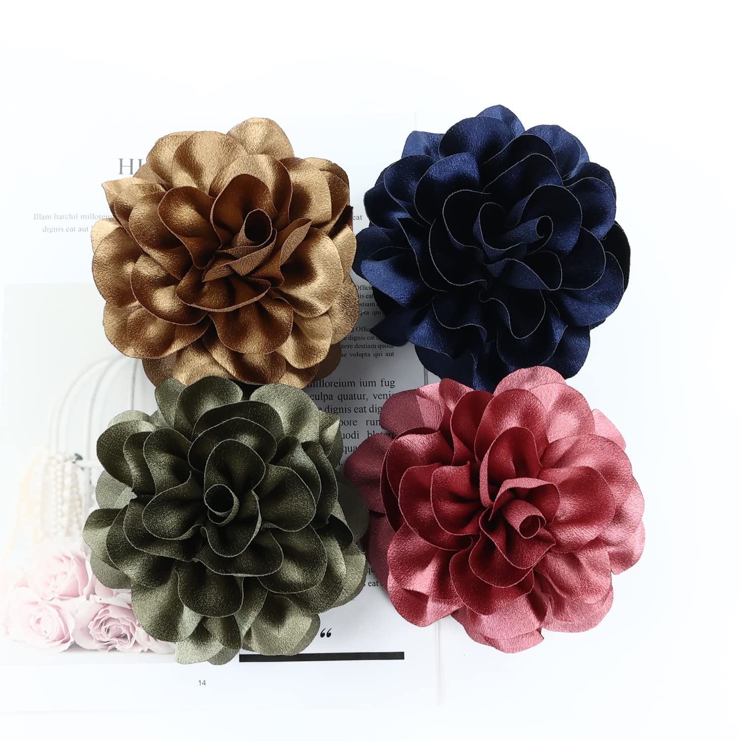 Cinaci 4 Pack Black Plastic Hair Claws Clips With Big Large Satin Rose Flower Bow Barrettes Clamps Bun Chignon Updo Holders Hair