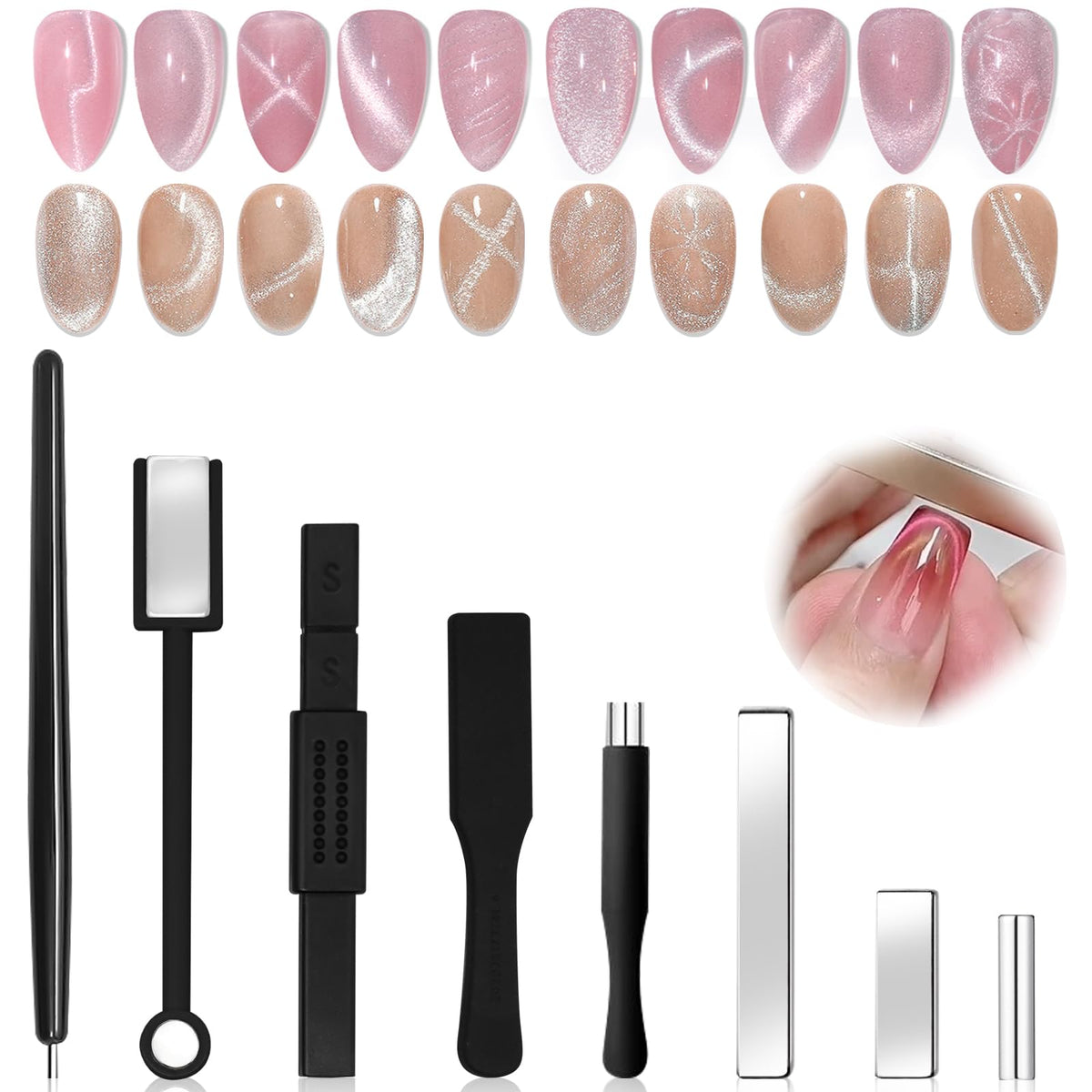 8Pcs Nail Magnet Set, Cat Eye Gel Nail Polish Magnet Cat Eye Magnet For Nails, Strong Suction Nail Art Magnet Nail Magnets For N