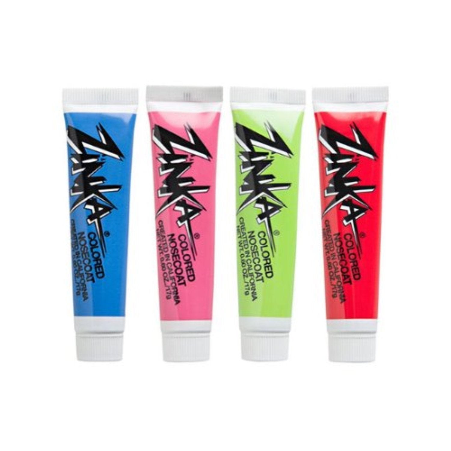 Zinka Colored Sunblock Zinc Waterproof Nosecoat 4 Pack Bundle .6Oz Tube - Blue/Pink/Green/Red