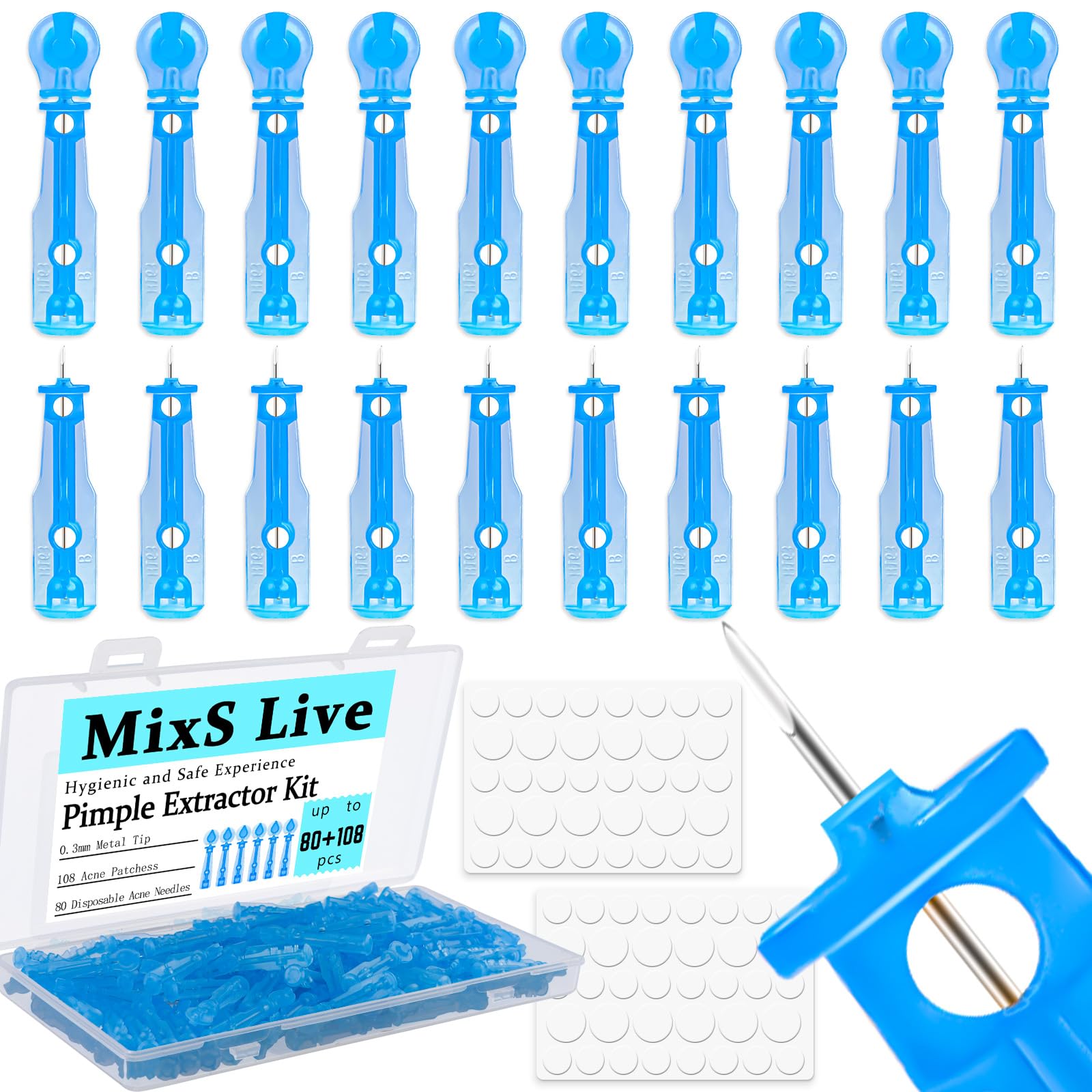 MixS Live Sterile Pimple Needle Kit  80 pcs 0.3mm UltraFine Acne Needles + 108 Dots Acne Pimple Stickers  Effective Blemish &