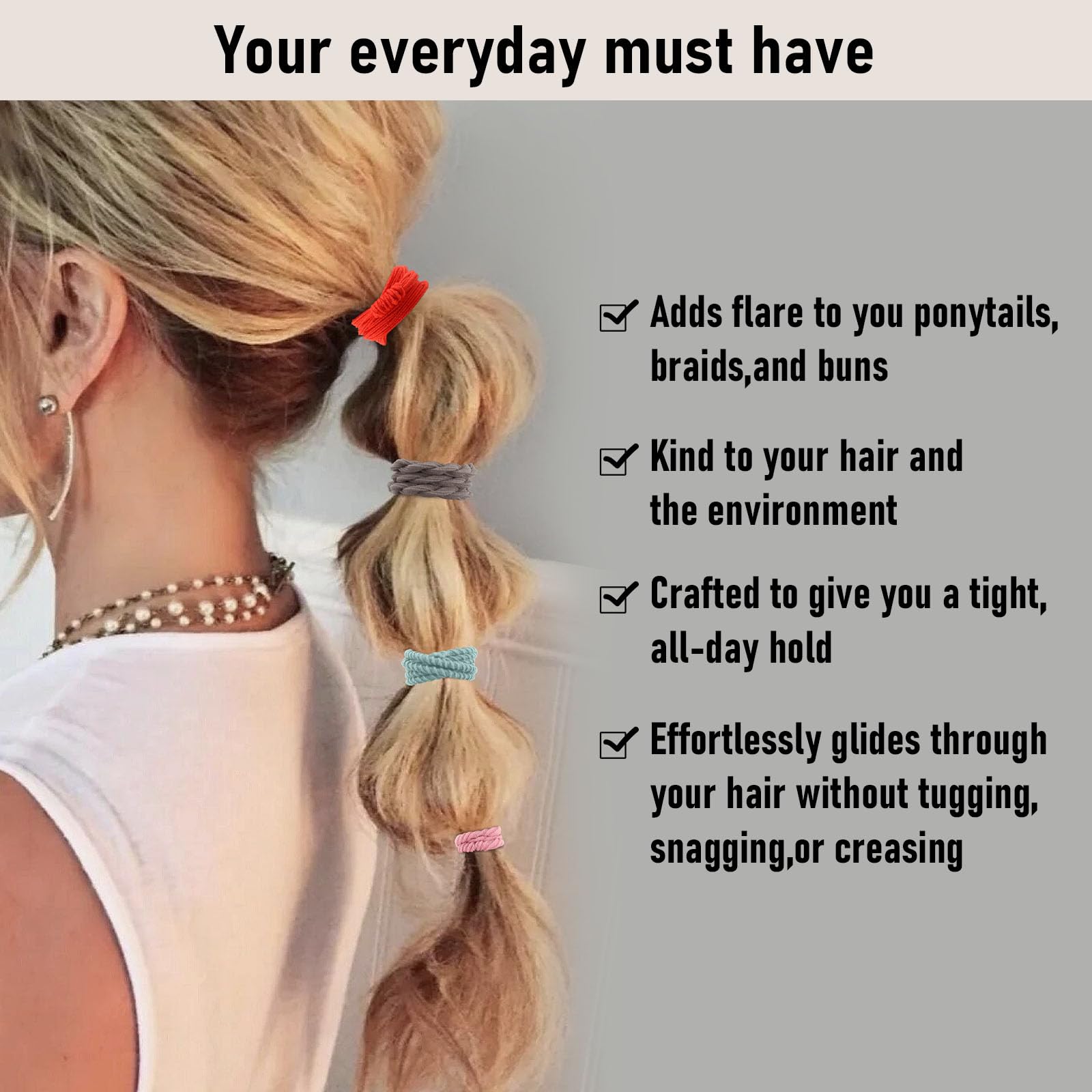 Wgniip 48 Pcs Boho Hair Ties for Women, 4 Styles Cute Hair Tie Bracelet for Thin and Thick Hair/Pony Tails, Green and Brown Hair