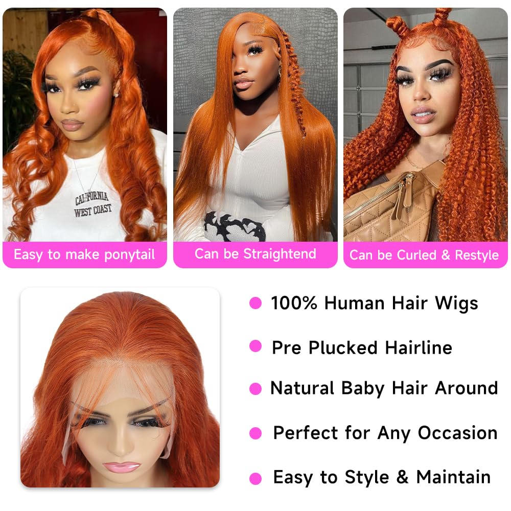 Avolo Ginger Orange Lace Front Wigs Human Hair Pre Plucked Body Wave 13X4 Hd Lace Frontal Human Hair Ginger Human Hair Lace Fron
