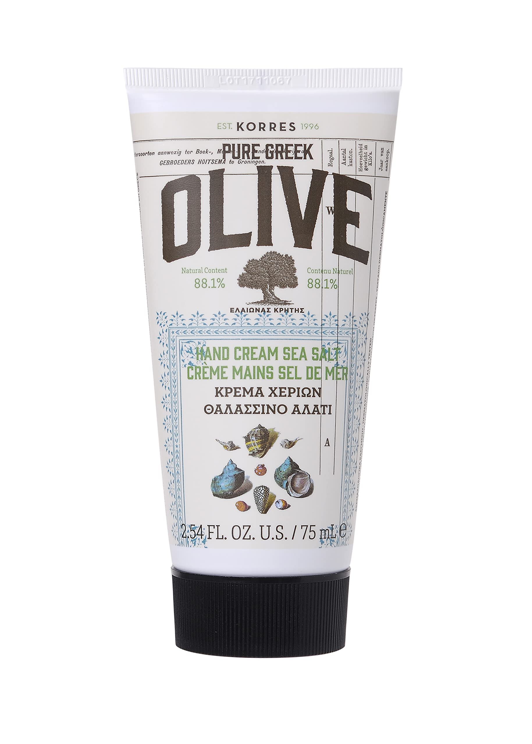 KORRES Olive Hand Cream, Sea Salt, Nourishing and Hydrating Moisturizer with Greek Olive Oil and Antioxidants, For Soft Smooth S