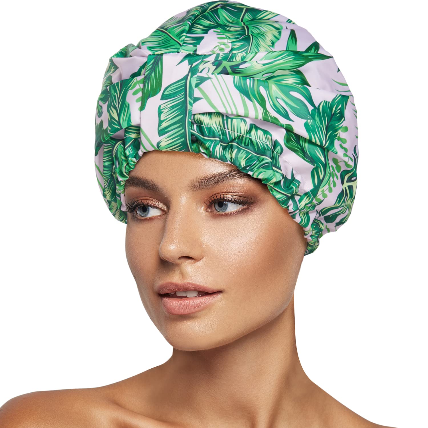 Innelo Luxury Shower Cap For Women, Reusable Shower Hair Caps, Adjustable Shower Cap Hair Cap For Women, Double Layers With Sati