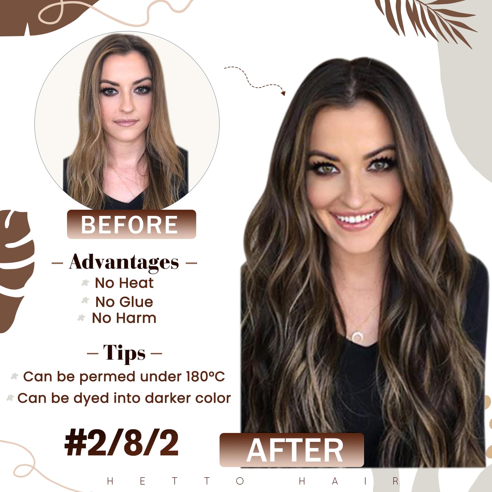 Hetto Micro Beads Hair Extensions Balayage Brown Microlink Hair Extensions Human Hair Micro Loop Real Human Hair Extensions #2/8