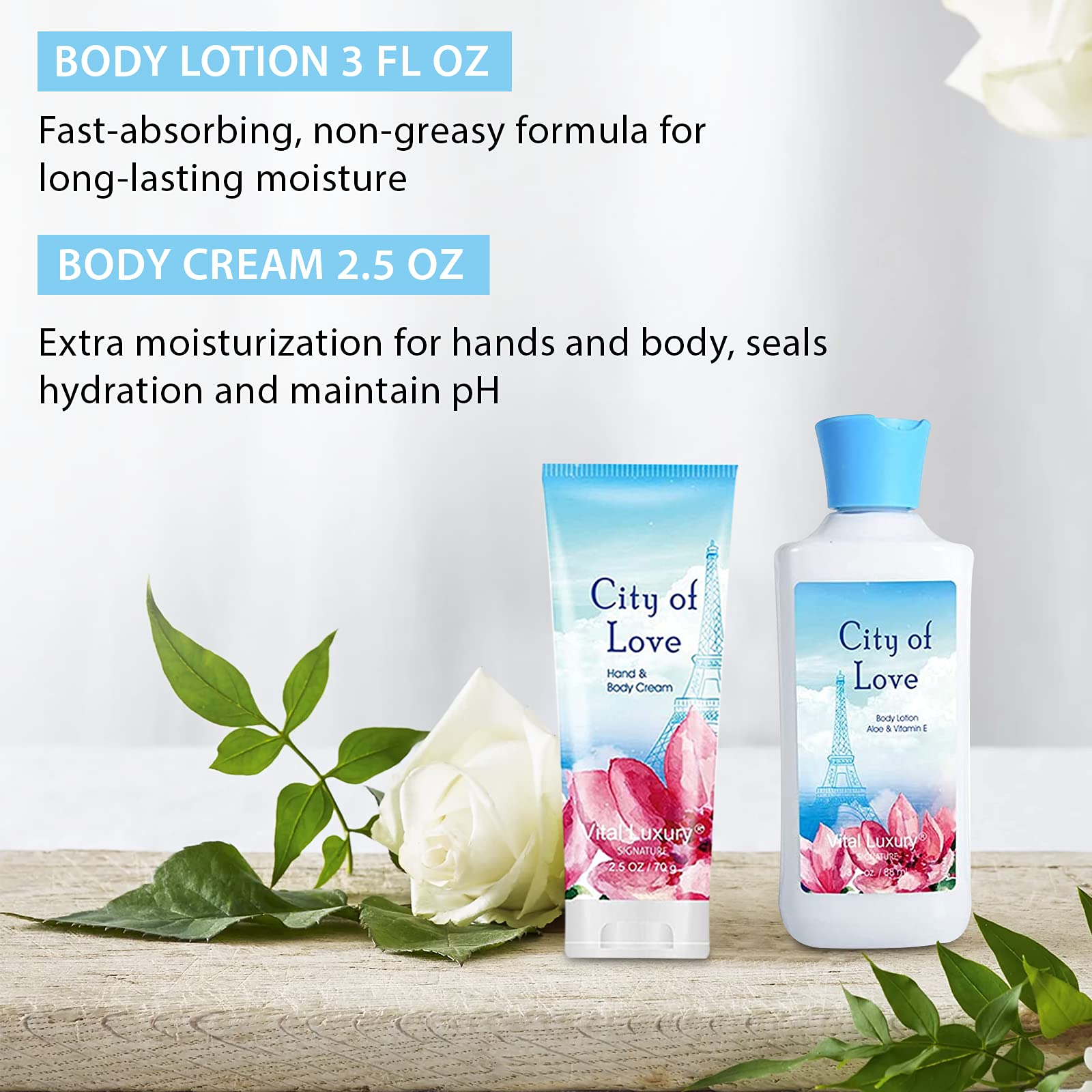 Vital Luxury Bath & Body Kit, 3 Fl Oz, Ideal Skincare Gift Home Spa Set, Includes Body Lotion, Shower Gel, Body Cream, And Fragr