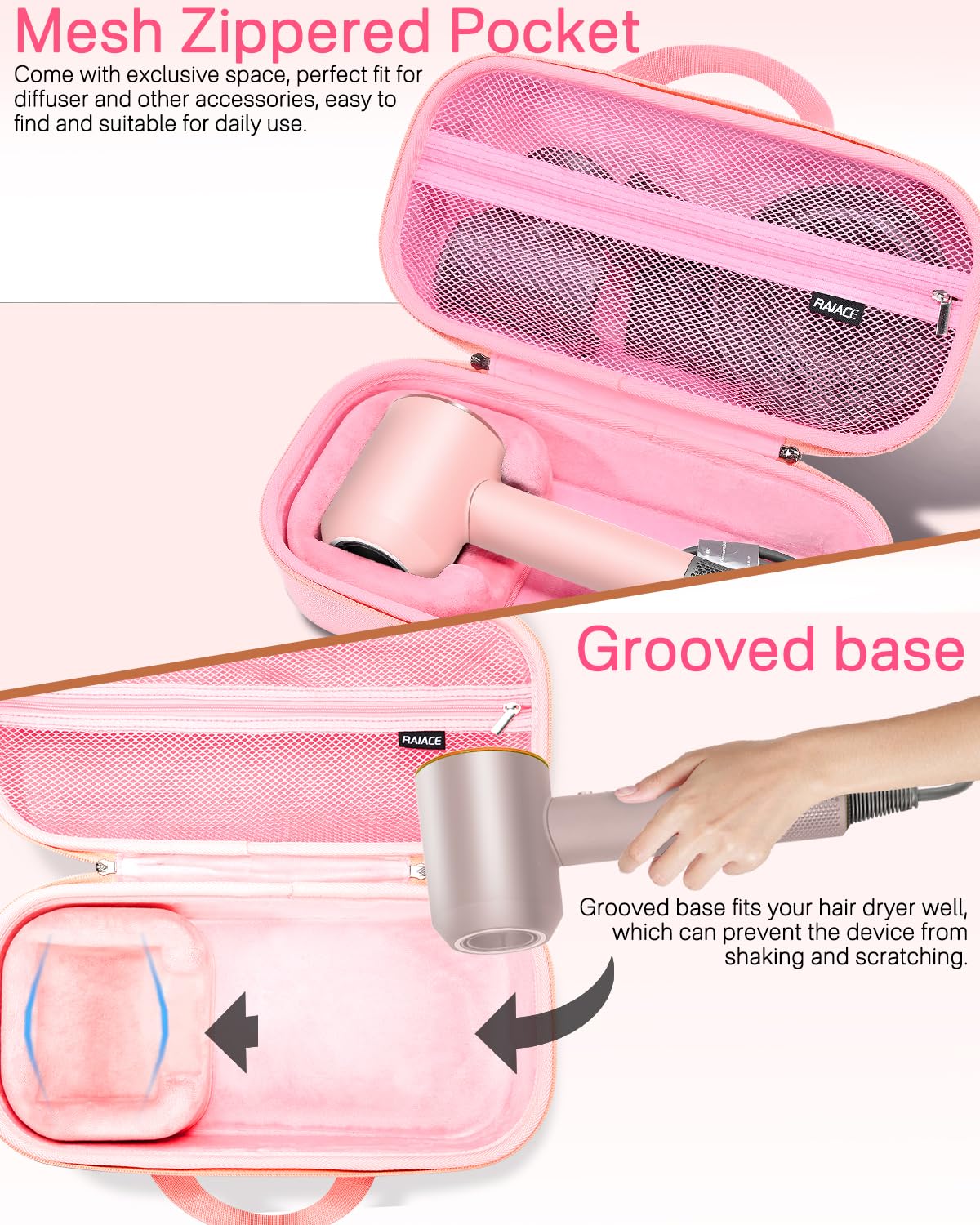 RAIACE Hard Storage Case Compatible with Dyson Hair Dryer, Travel Carrying Bag. (for Sale is case only). - Rose Red
