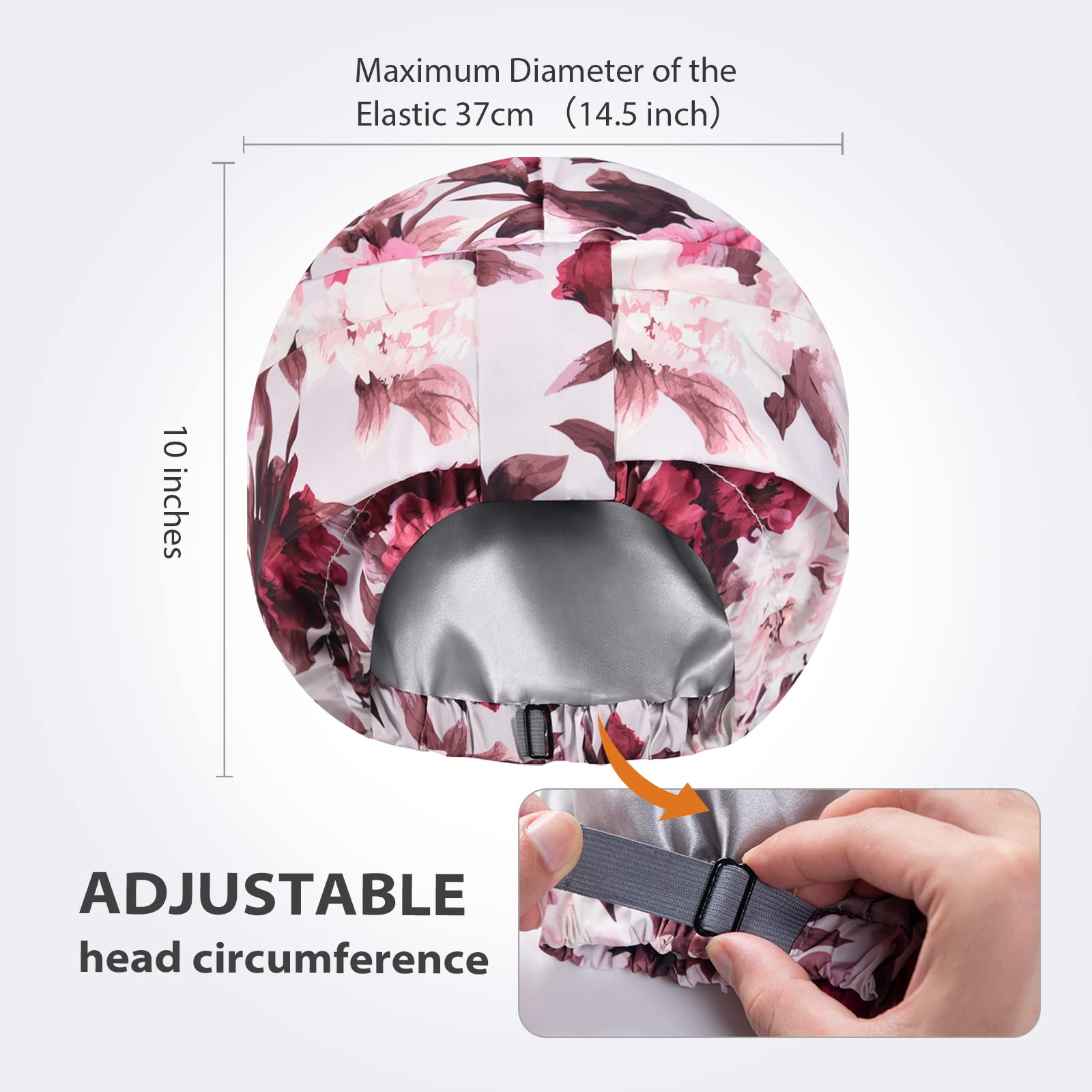 Innelo Luxury Shower Cap For Women Reusable Waterproof, Double Layered Shower Hair Cap With Adjustable Elastic Strap, Large Sati
