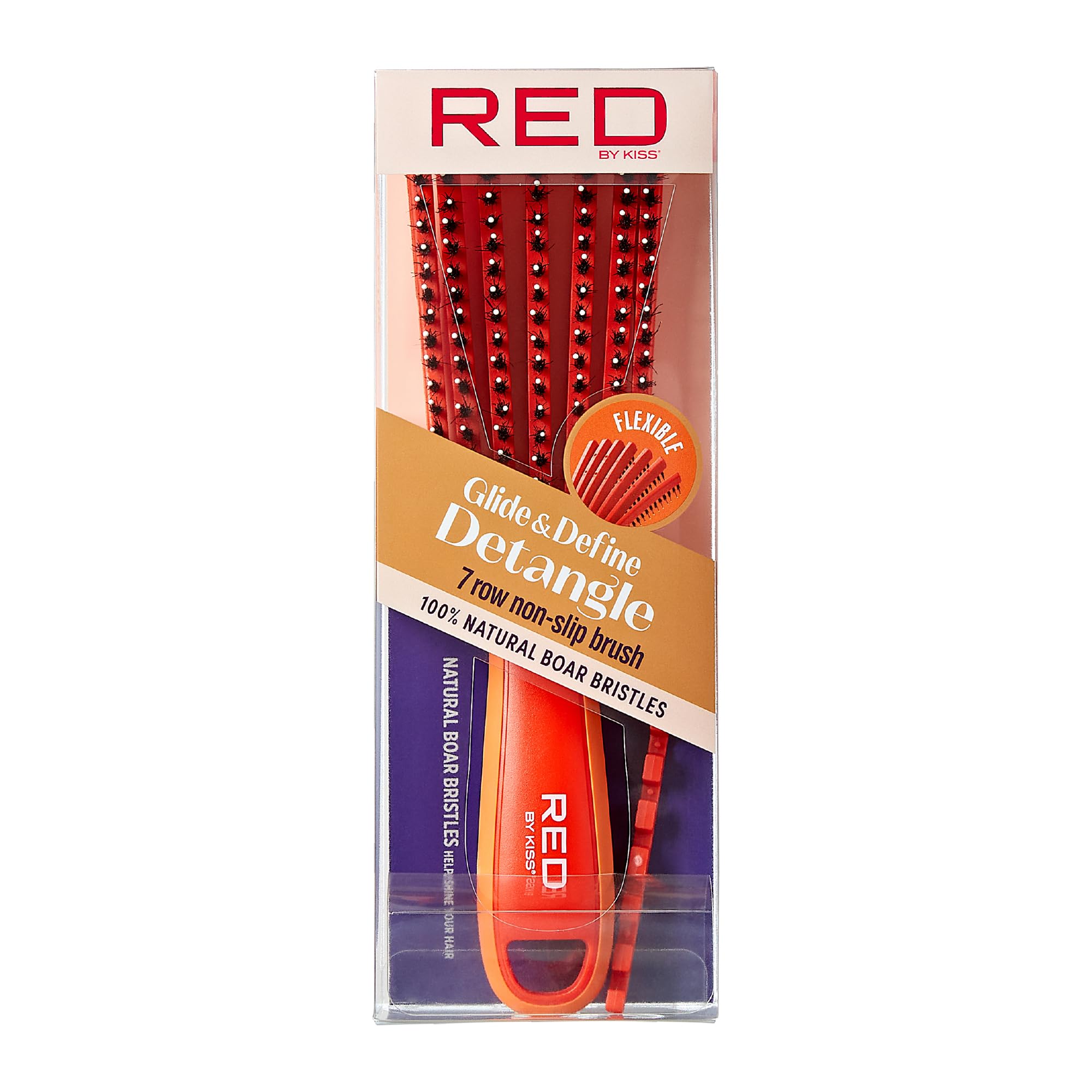 Red by Kiss Glide & Define NonSlip Detangling Brush with Natural 1OO% Boar Bristles for Natural Hair