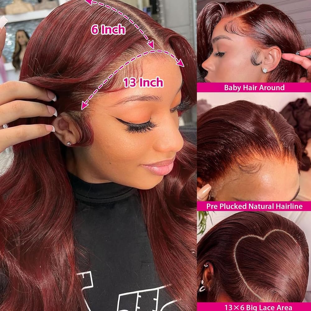 30 Inch 12A Reddish Brown Lace Front Wigs Human Hair 13X6 Hd Body Wave Frontal Wigs For Black Women 180 Density Copper Red Gluel