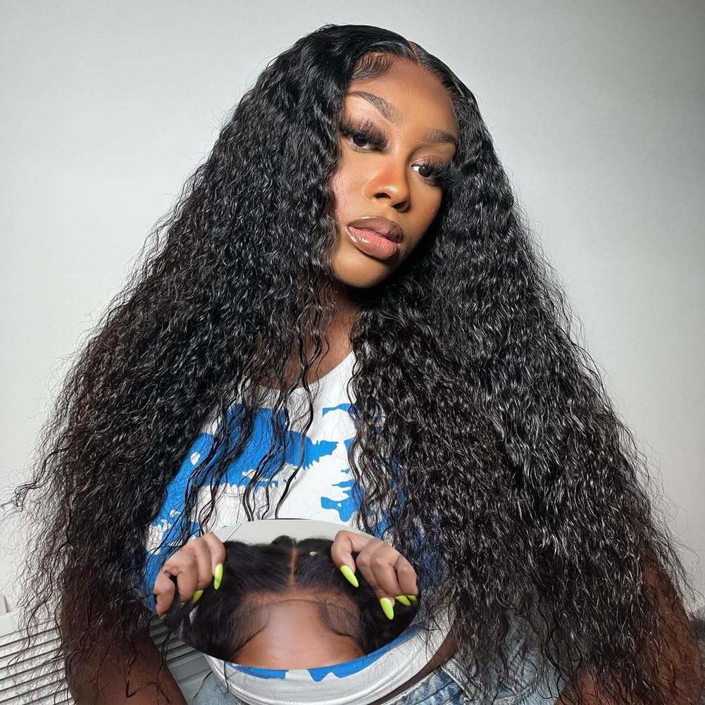 Metamuclia Wear And Go Glueless Wigs Water Wave 4X4 Hd Lace Closure Wigs Human Hair Pre Plucked Pre Cut Lace Front Wig For Women