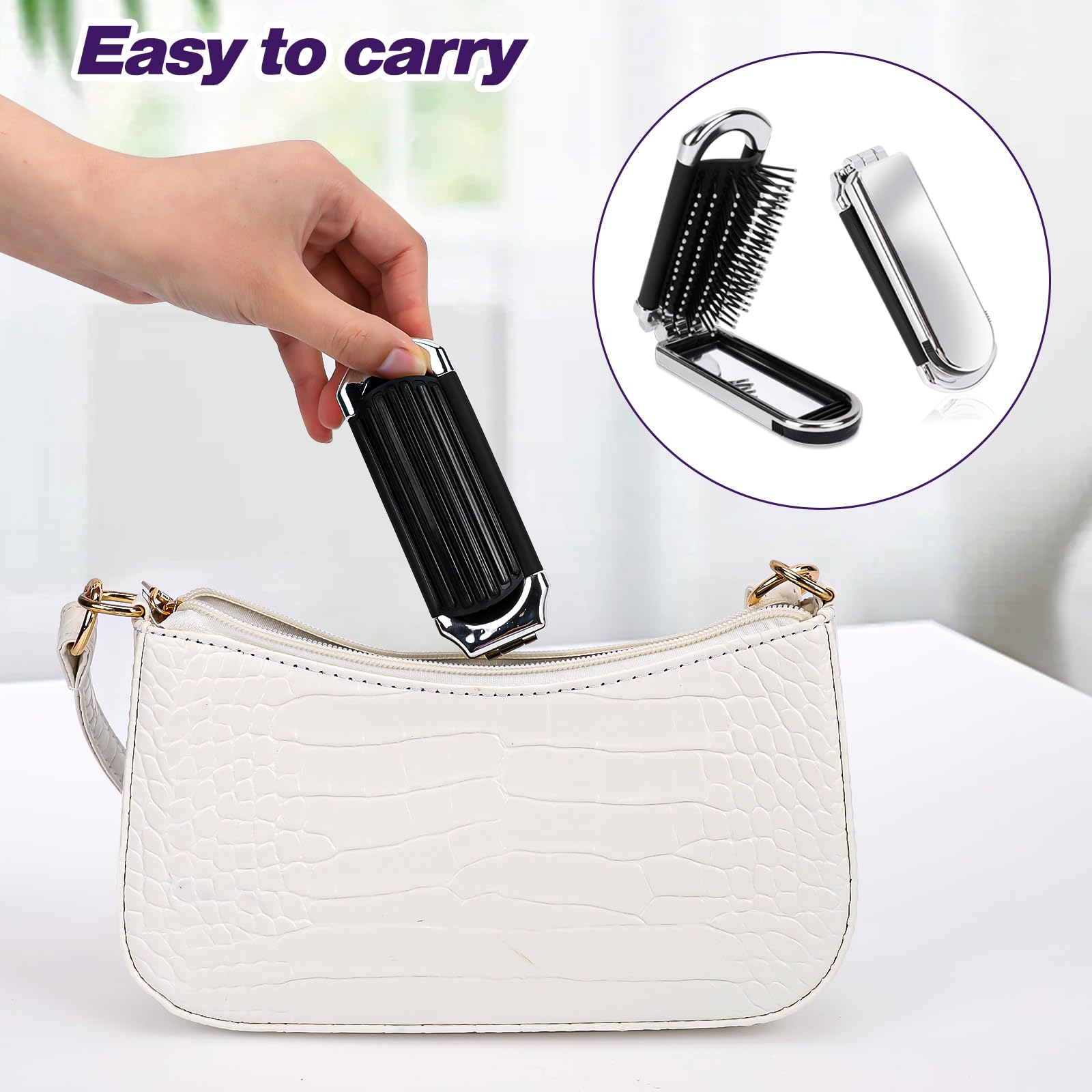 2 Pack Folding Travel Hair Brush For Women And Men, Small Portable Hairbrush With Mirror Mini Collapsible Pocket Size Brush Comp