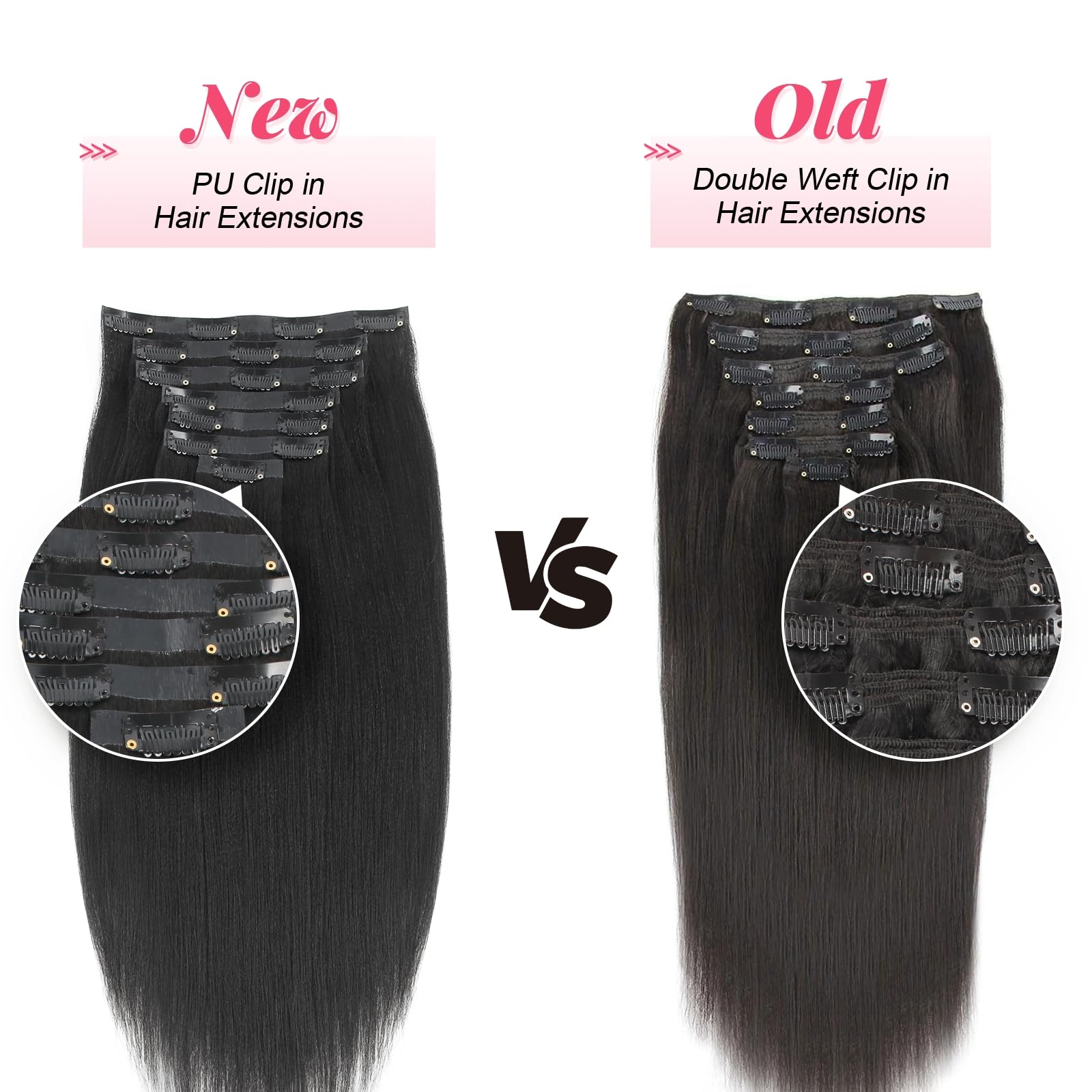 Sasisna Real Human Hair Extensions Clip Ins Yaki Straight 22 Inch Nature Black Seamless Pu Clip In Hair Extensions Double Wefted