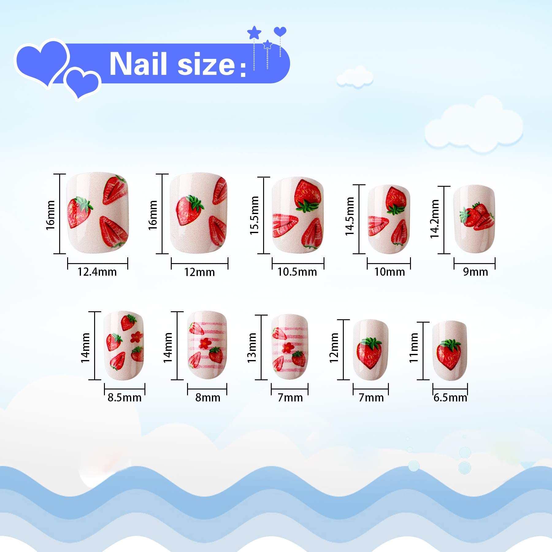 Janyun 96 Pcs Kids False Nail Stick On Nails Kids Full Cover Short False Nails Children Nail Tips Lovely Gift For Kids Little Gi