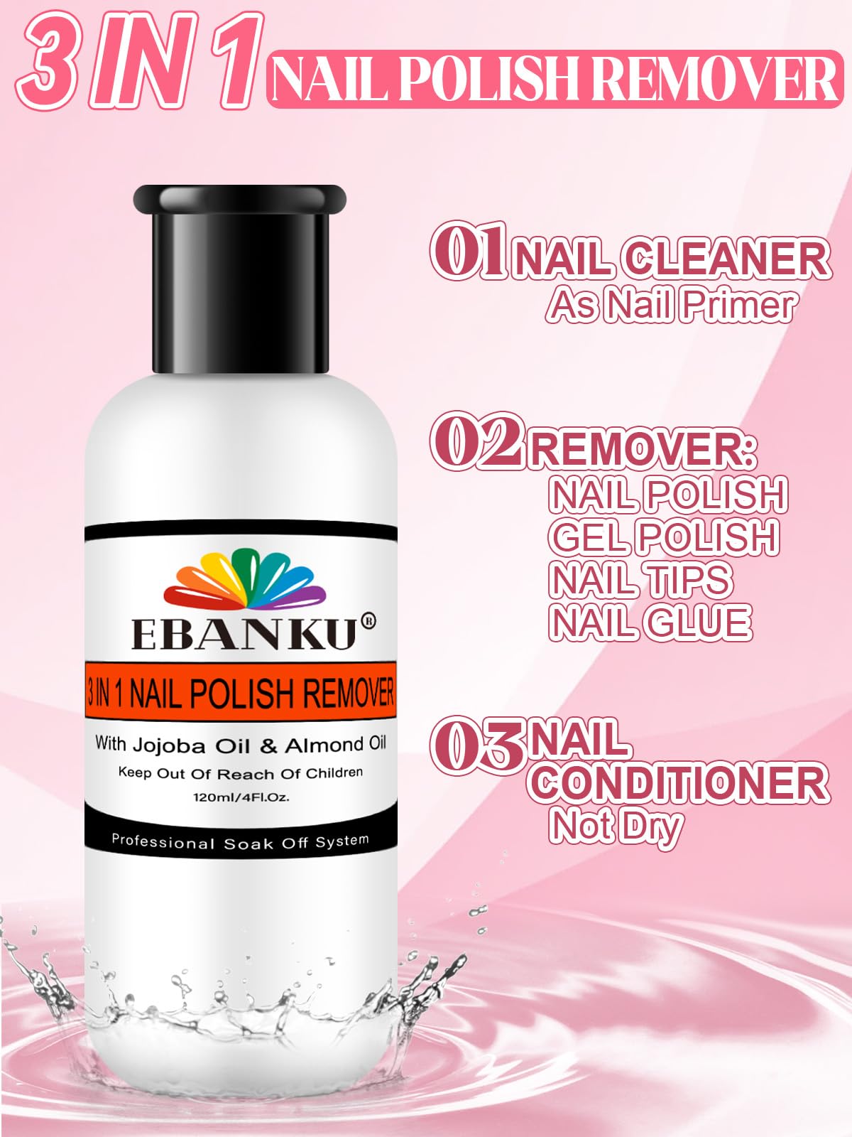 EBANKU Nail Polish Remover Kit, 120ML Gel Remover with Cuticle Oil 10 pcs Nail Clips, 50pcs Nail Foil and Tools Quick Removal fo