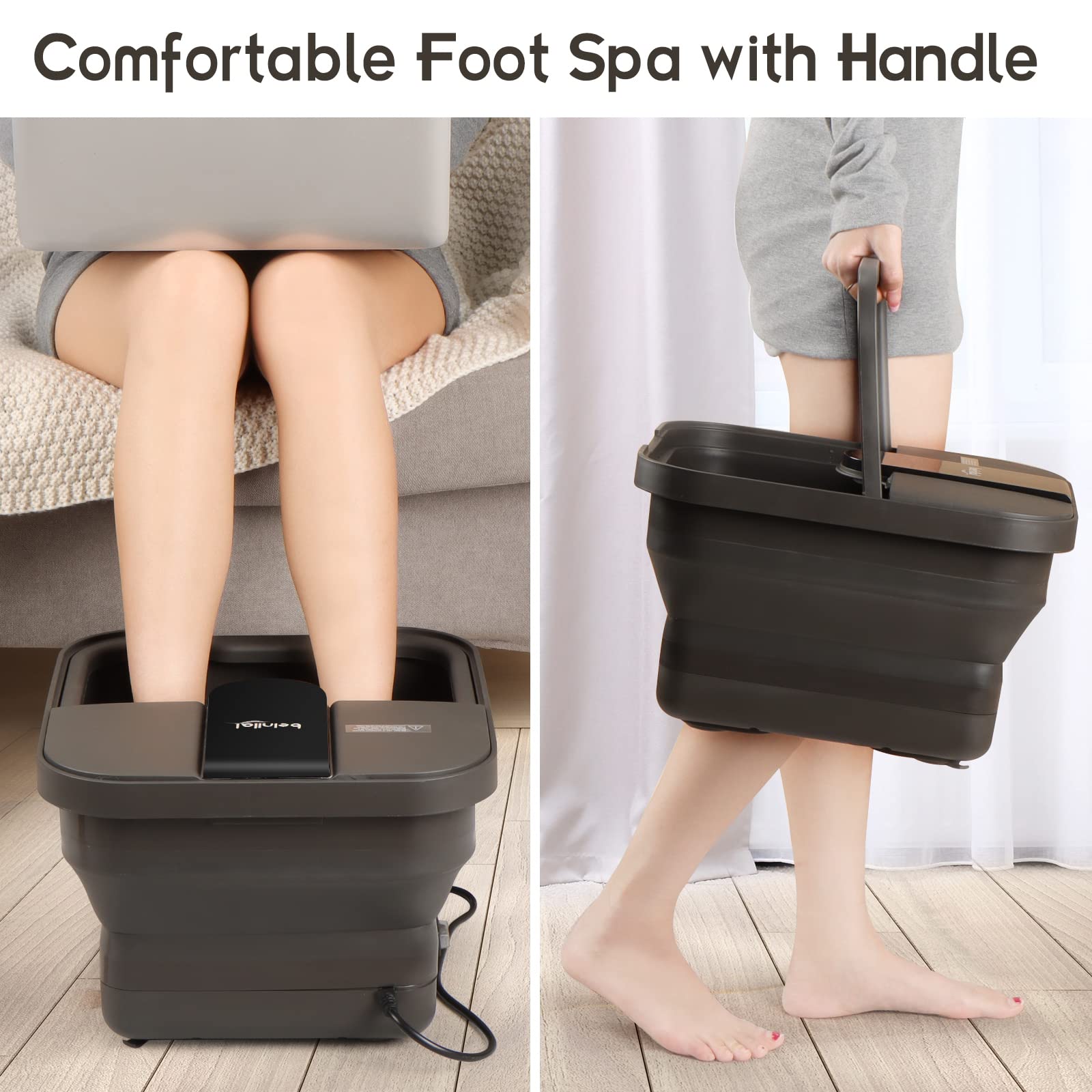 Beinilai Collapsible Pedicure Foot Spa With Heat And Massage And Bubble Jets,Foot Soak Tub With 6 Foot Rollers,Acupressure Massa