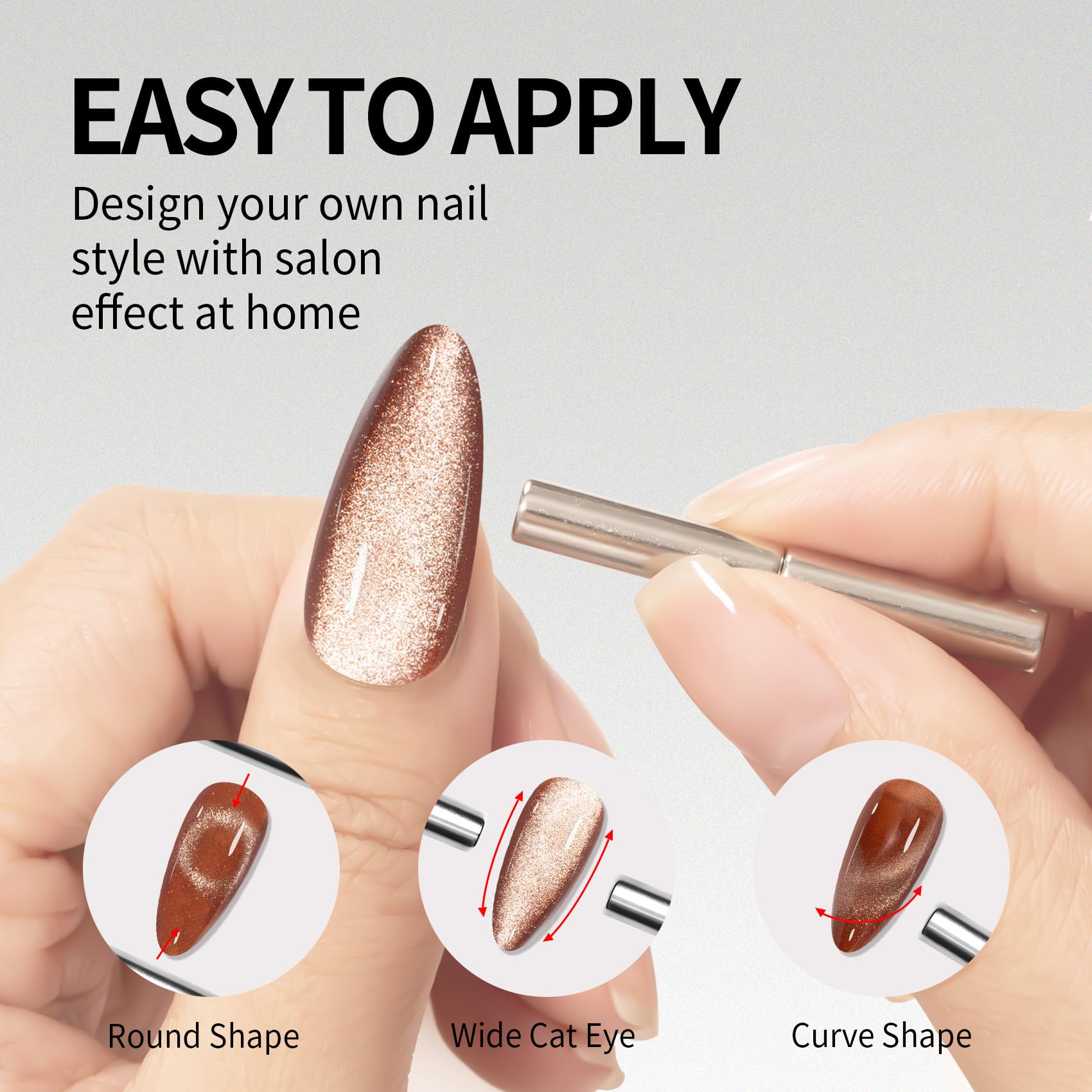 Maychao 15Ml Cat Eye Gel Nail Polish 1Pc Rose Gold Gel Polish With Magnet Soak Off Holographic Magnetic Nail Polish For Nail Art