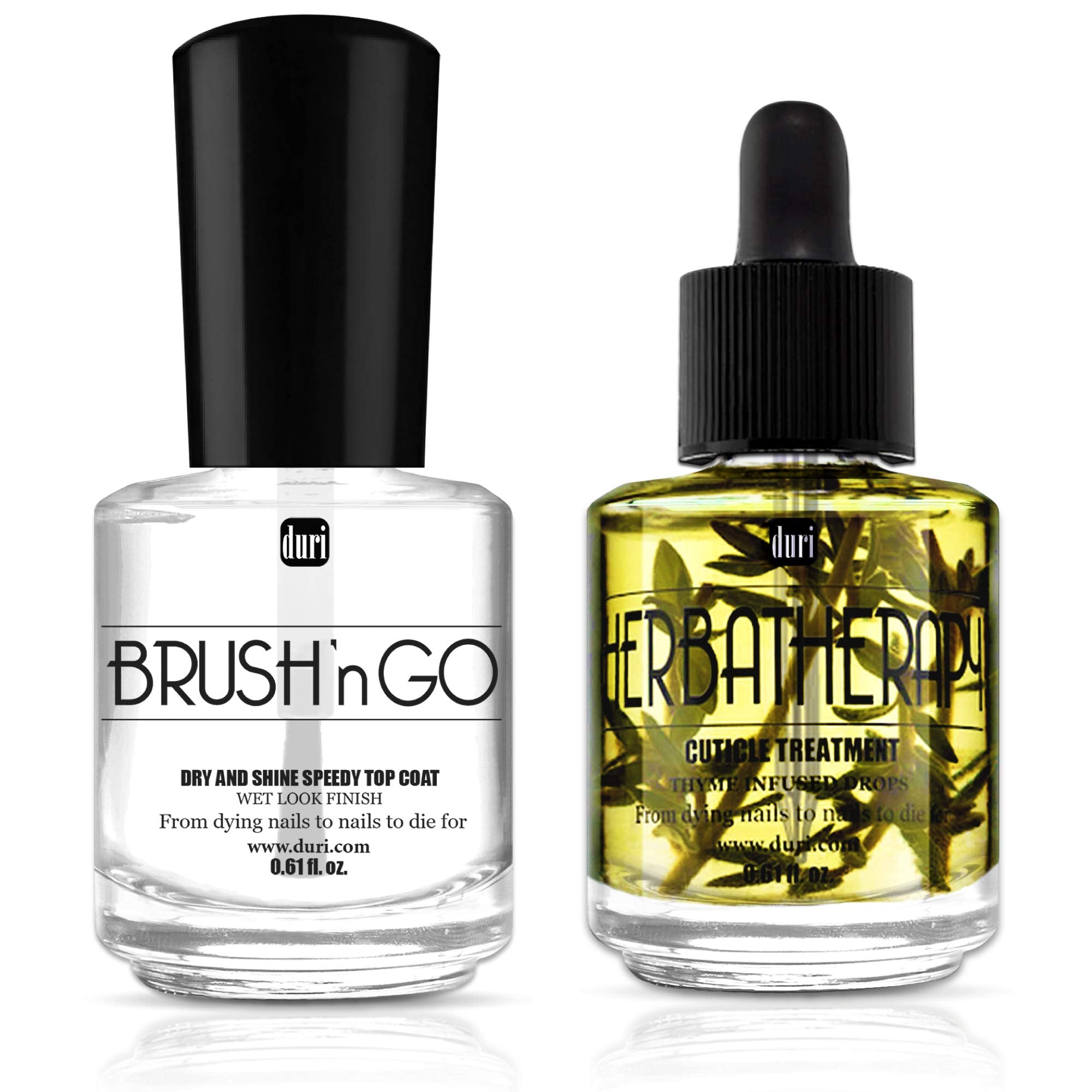 duri Top Coat and Cuticle Treatment Combo, Brushn GO Dry & Shine Speedy Top Coat and Herbatherapy Thyme Infused Cuticle Treatme