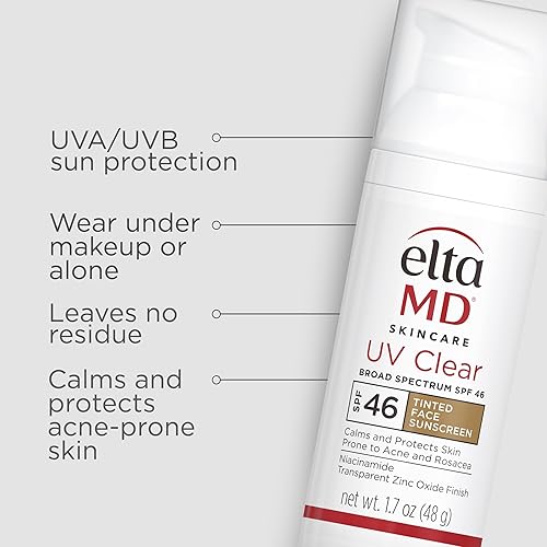 Eltamd Uv Clear Tinted Face Sunscreen, Spf 46 Oil Free Sunscreen With Zinc Oxide, Protects And Calms Sensitive Skin And Acne-Pro