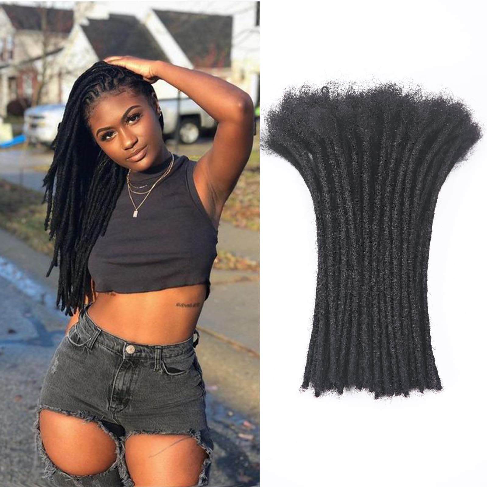 12 Inch 30 Strands Dreadlock Extensions for Women/Men Can Be Dyed Bleached Curled 100% Human Hair Full Handmade Permanent Dreadl