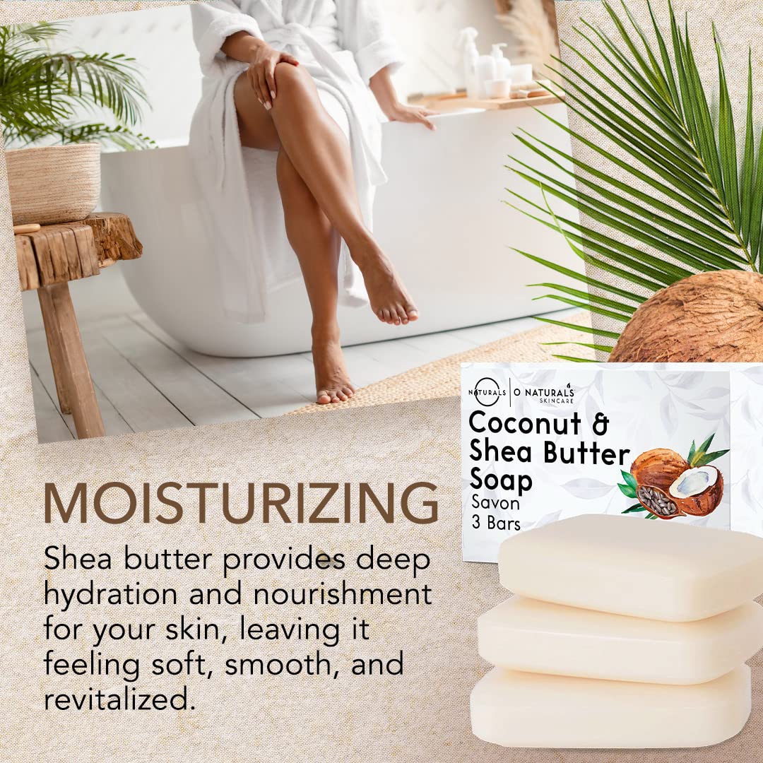 O Naturals 3-Pack Organic Coconut & Shea Butter Soap Bar 4oz each Set - 100% Vegan Cold Process Scented Premium Essential Handma