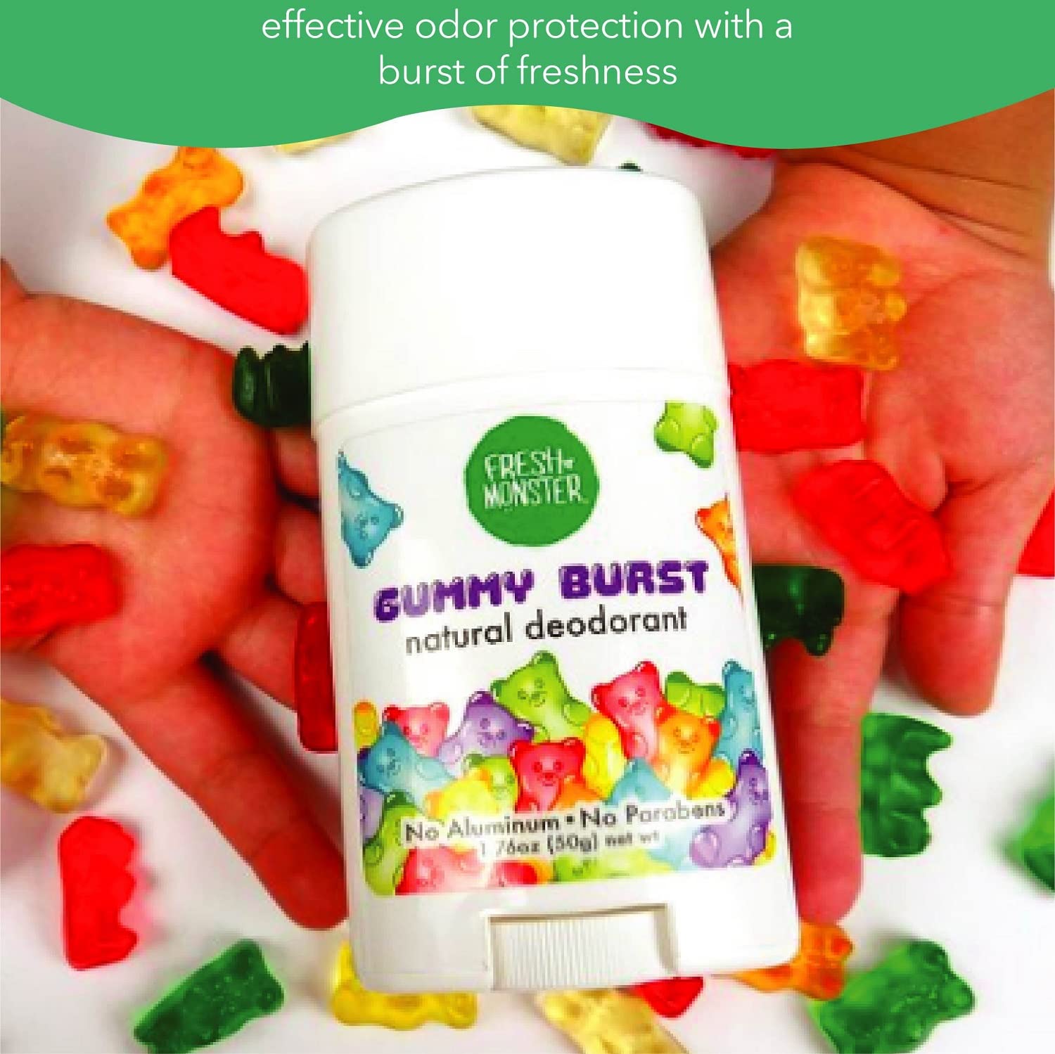 Fresh Monster Natural Deodorant For Kids & Teens, Aluminum Free, Paraben Free, Hypoallergenic Deodorant, Gummy Burst (1.76Oz)