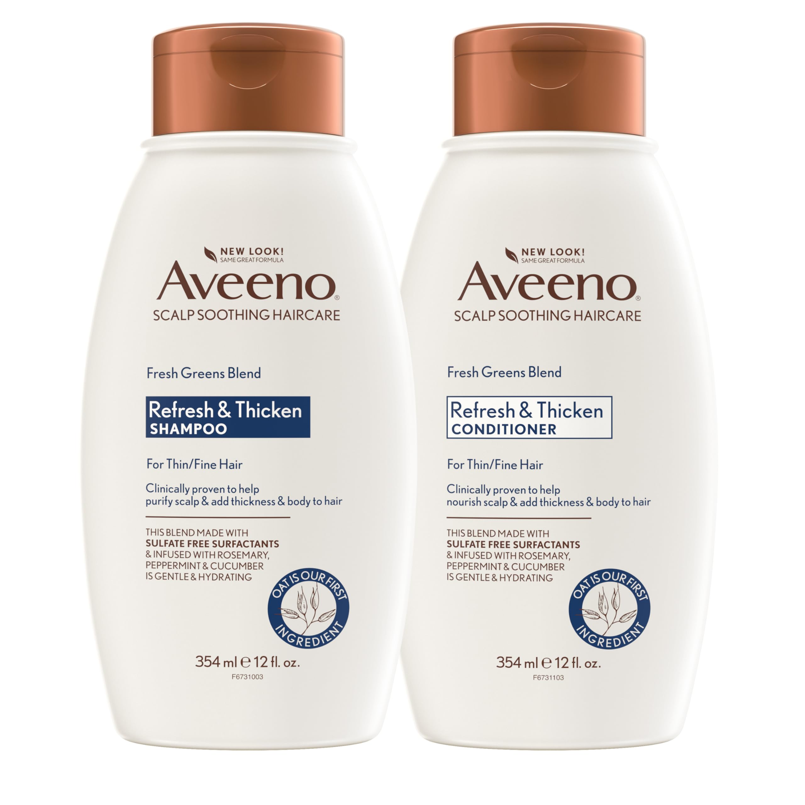 Aveeno Fresh Greens Shampoo + Conditioner with Rosemary, Peppermint & Cucumber to Thicken & Nourish, Clarifying & Volumizing Sha