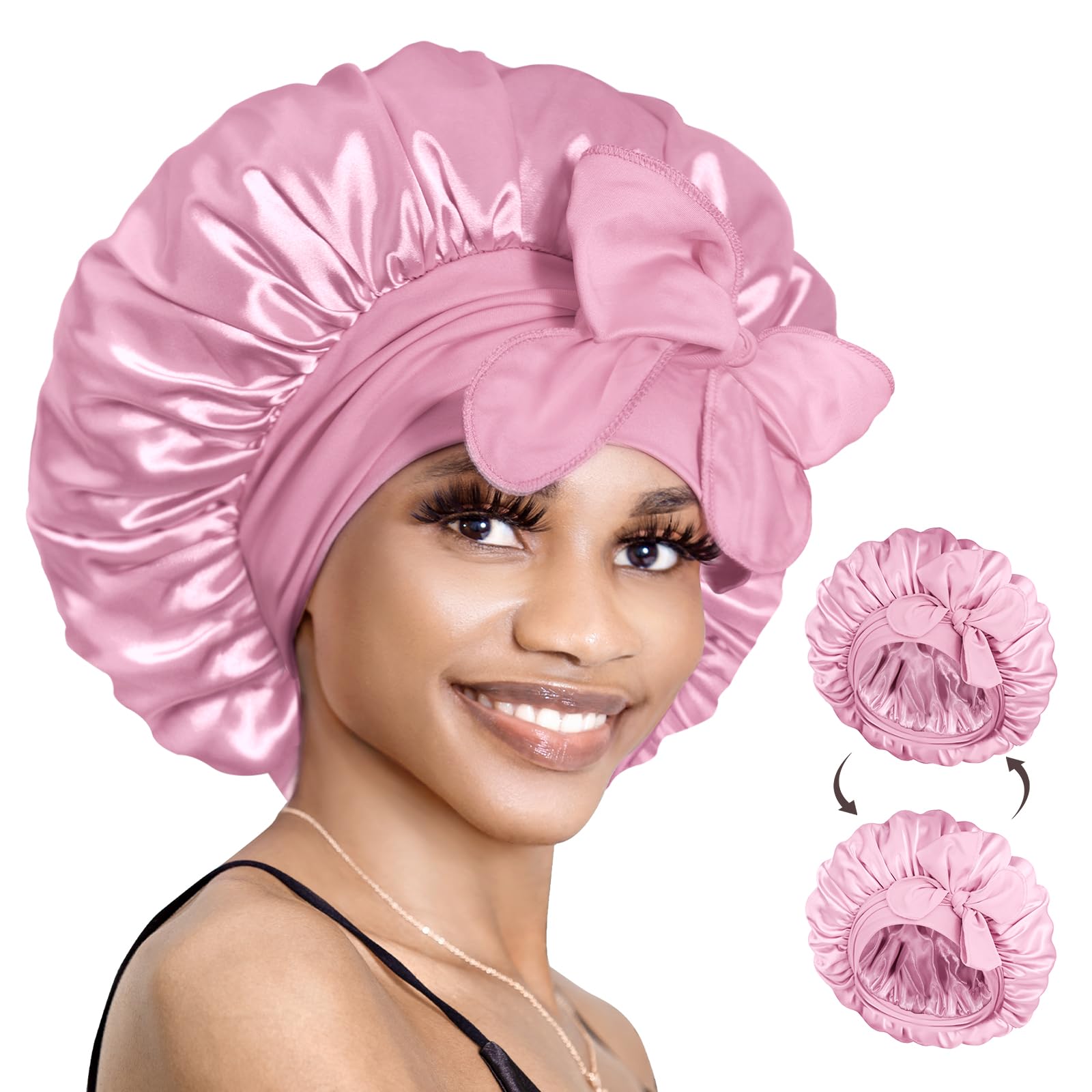 BONNET QUEEN Silk Bonnet for Sleeping Women Hair Bonnet Double Layer Satin Bonnet Tie Bonnet Sleep Satin Hair Wrap Night Cap for