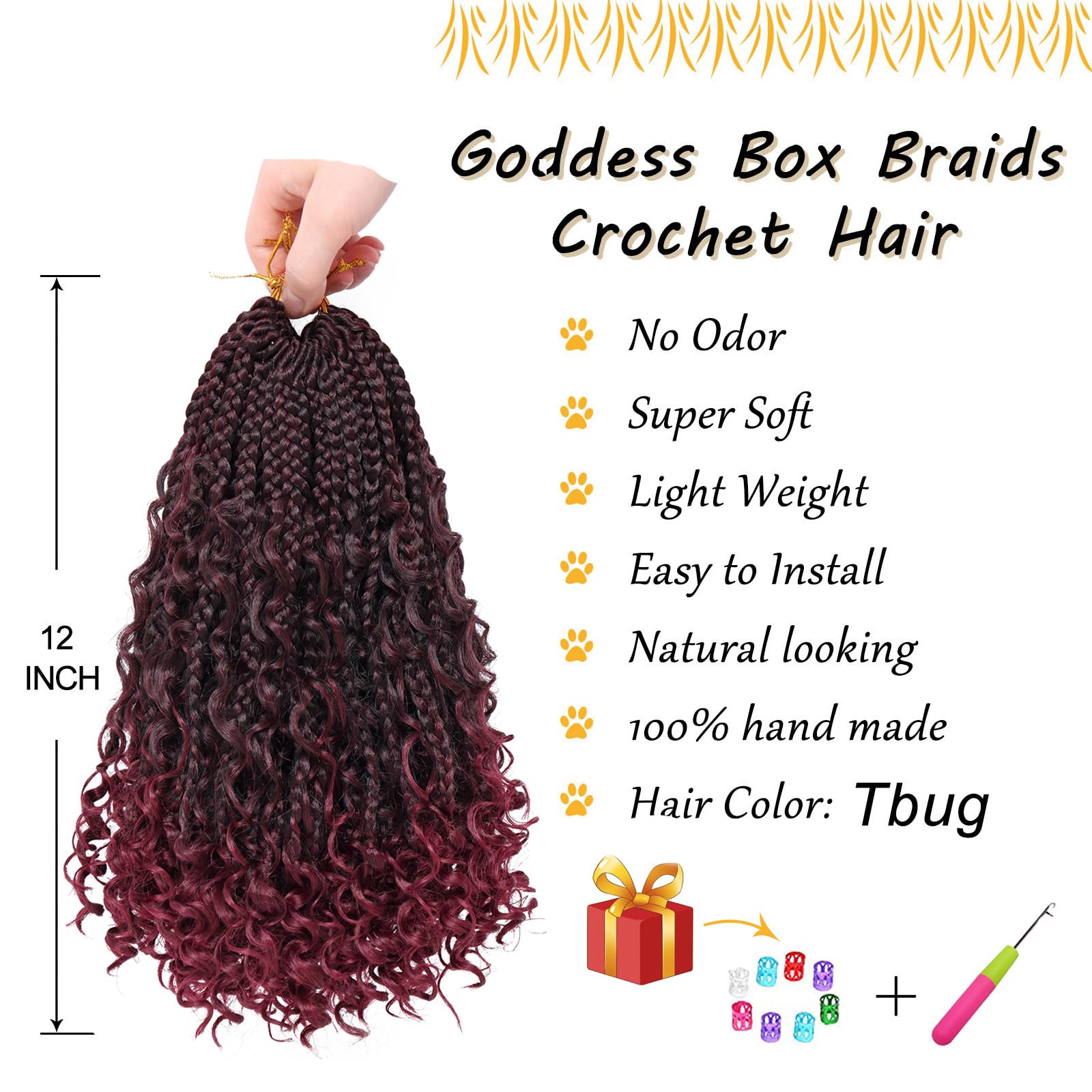 Goddess Box Braids Crochet Hair For Woman 12 Inch 7Packs Short Pre-Looped Crochet Box Braids Curly Ends Bohemian Hippie Braids B