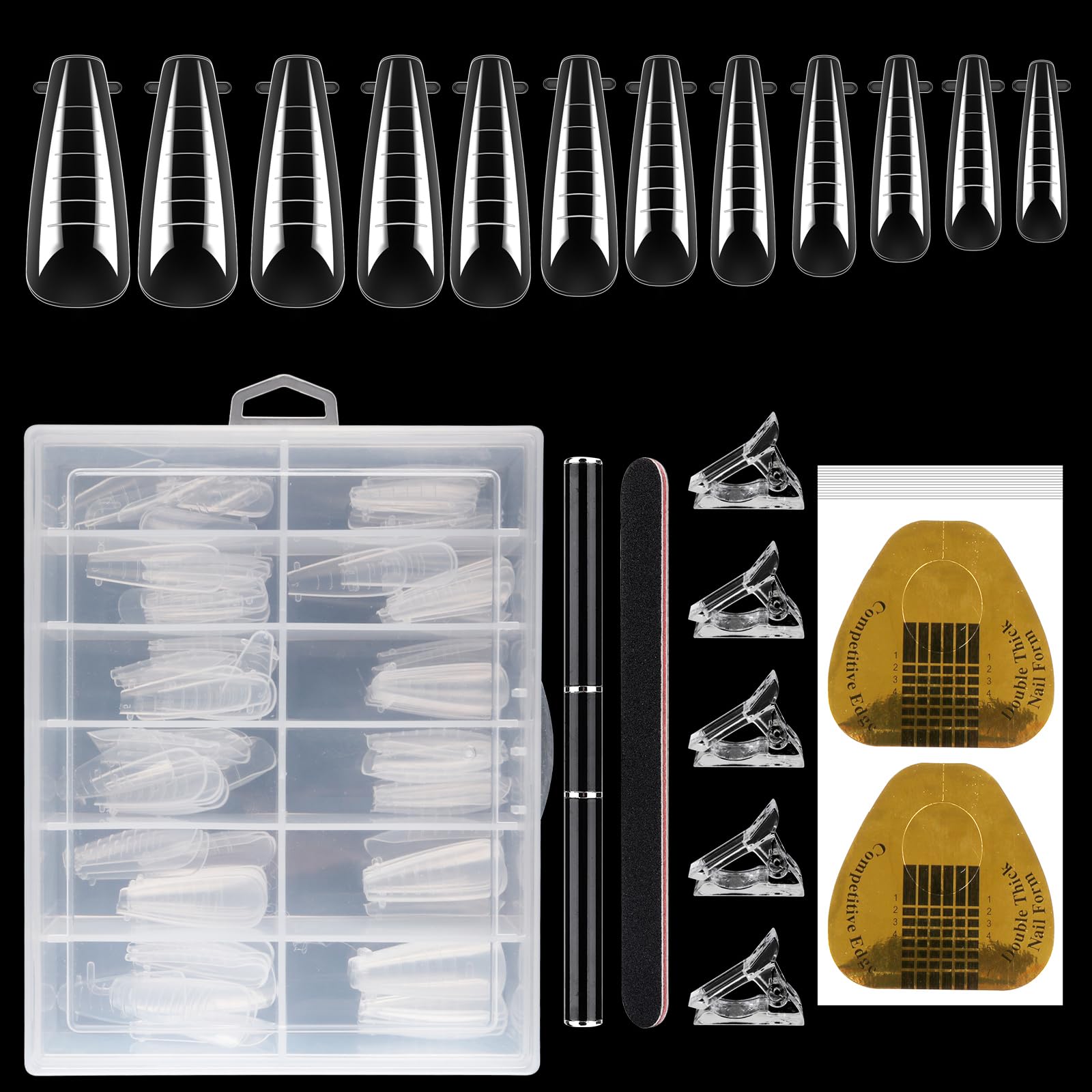 Nail Dual Forms for Polygel, 120Pcs Stiletto Shape Nail Forms for Builder Gel Reusable, 12 Sizes Extension Nail Molds Sets, Poly
