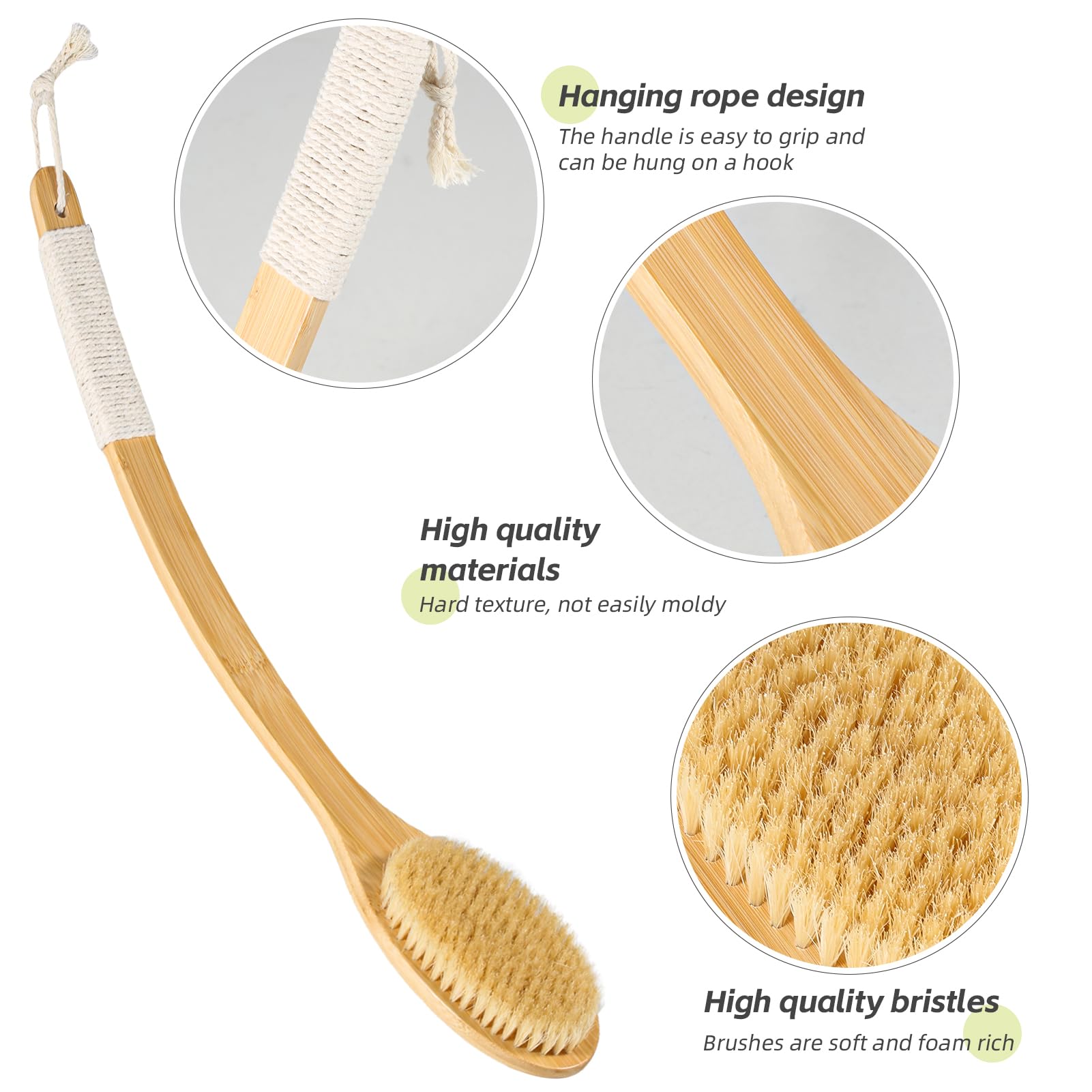 Bath Body Brush Shower, 22'' Super Long Handle Back Body Scrubber Wet/Dry Brushing For Exfoliating, Natural Boar Bristle Body Br