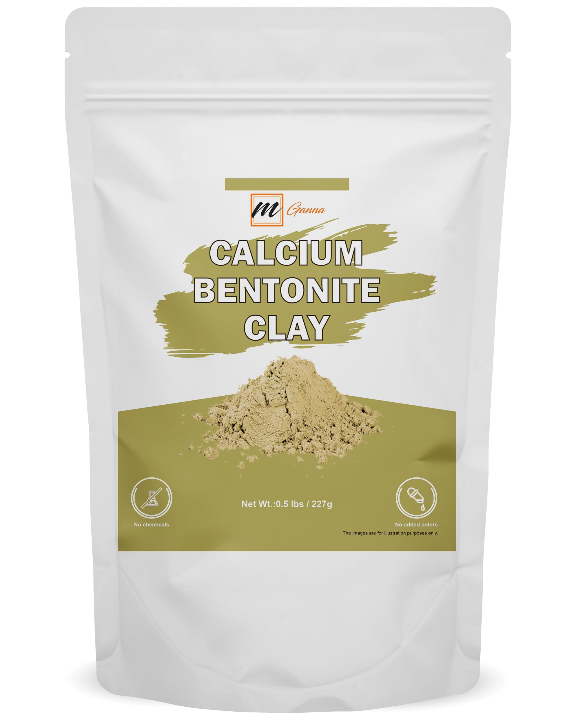 mGanna 100% Natural Calcium Bentonite Clay Powder for Facial Masks, Creams, Body Wraps and Soap Making 0.5 LBS / 227 GMS