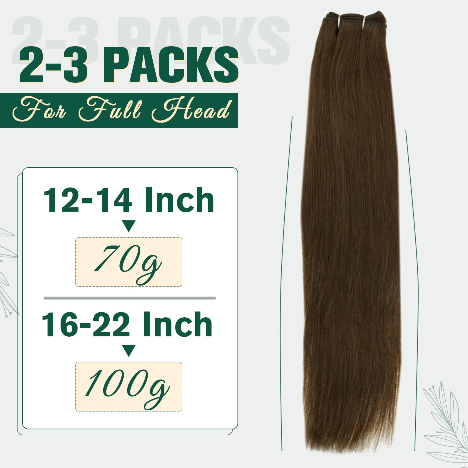 RUNATURE 20 Inch Sew in Hair Extensions Real Human Hair Brown Long Weft Hair Extensions Human Hair #4 Chocolate Brown Hair Weft