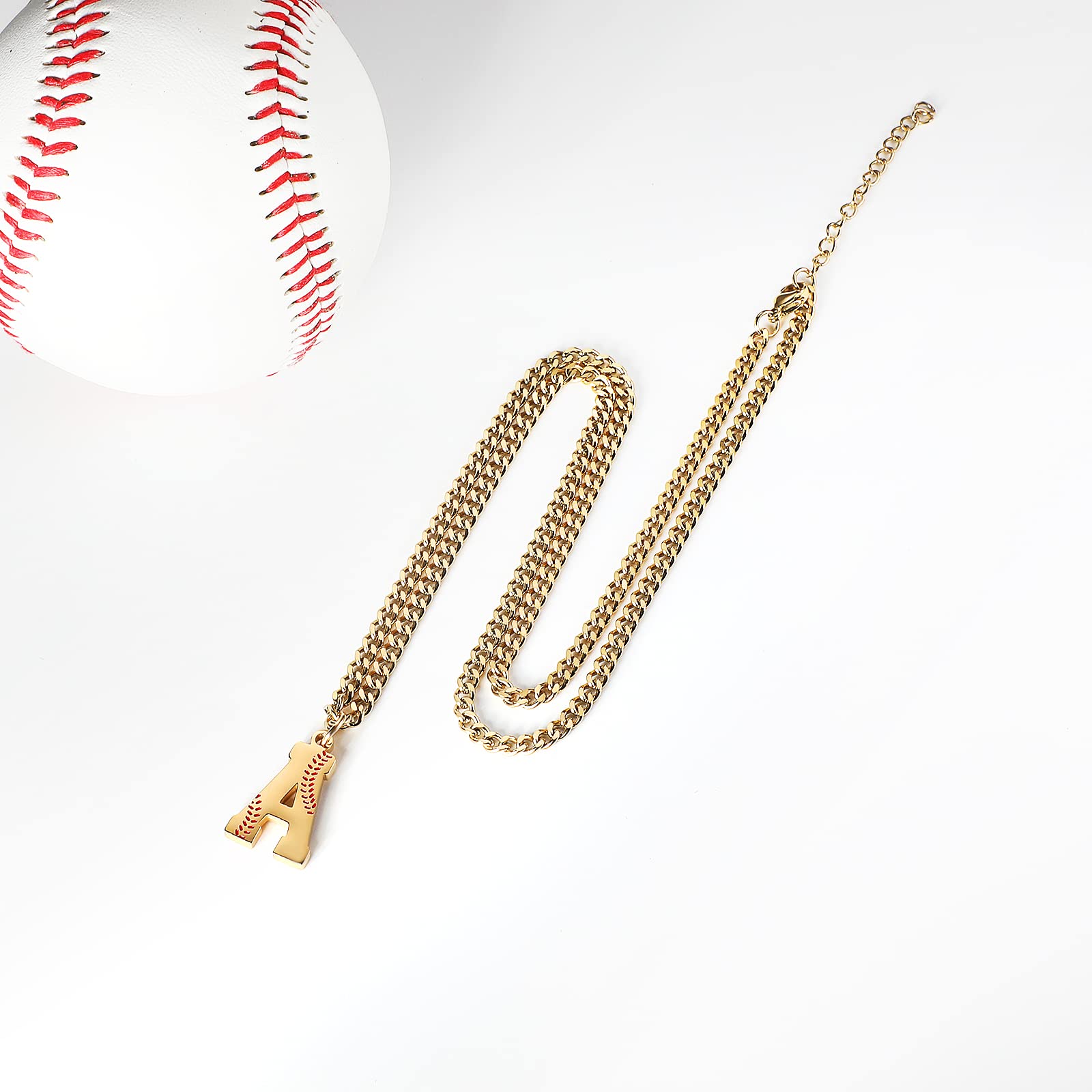AIAINAGI Baseball Initial A-Z Letter Necklace for Men Baseball Charm Pendant Stainless Steel Gold Chain 22inch Personalized Base