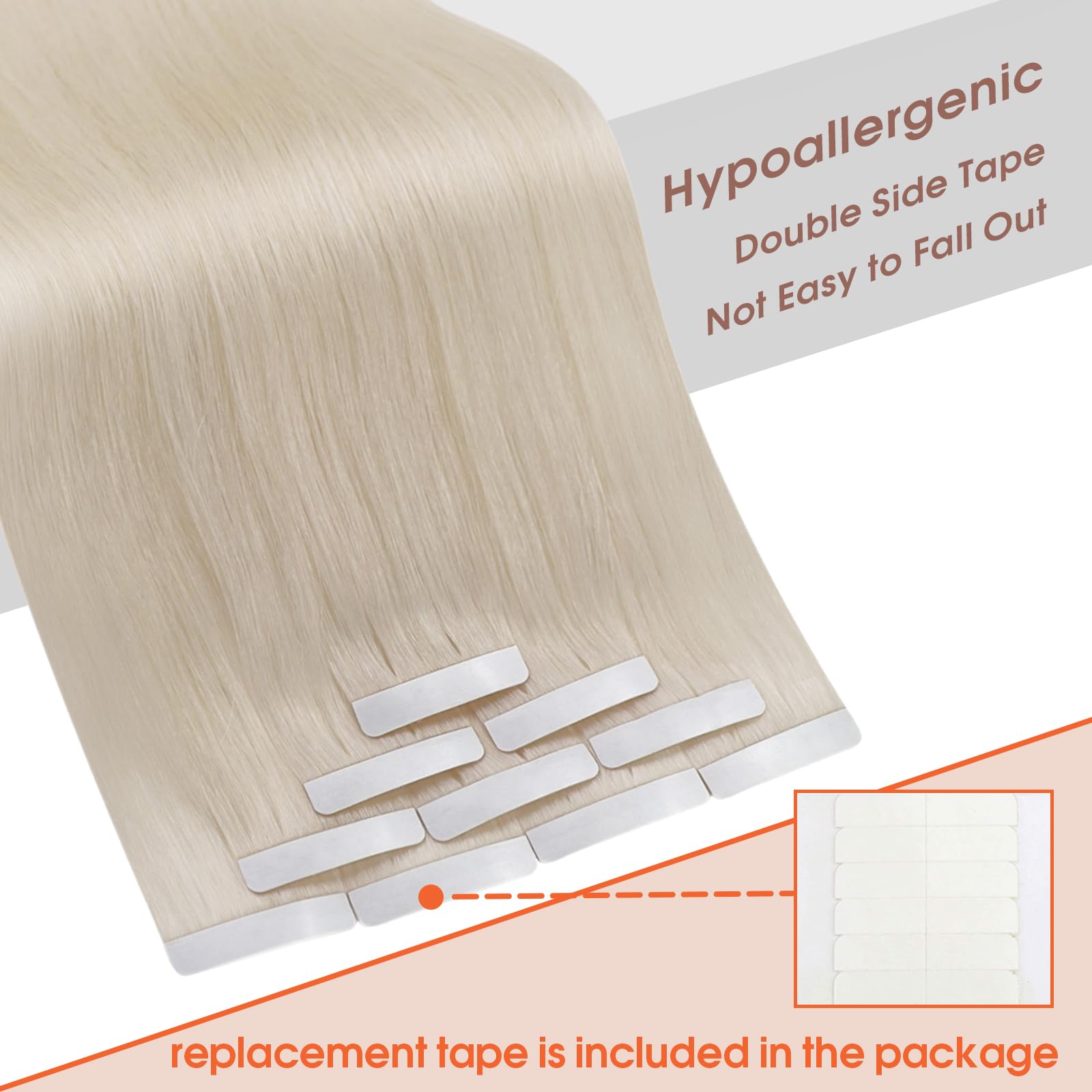 Sunny Hair Tape in Hair Extensions Real Human Hair Invisible Remy Hair Extensions Tape ins for Women White Blonde 14 inch 25G