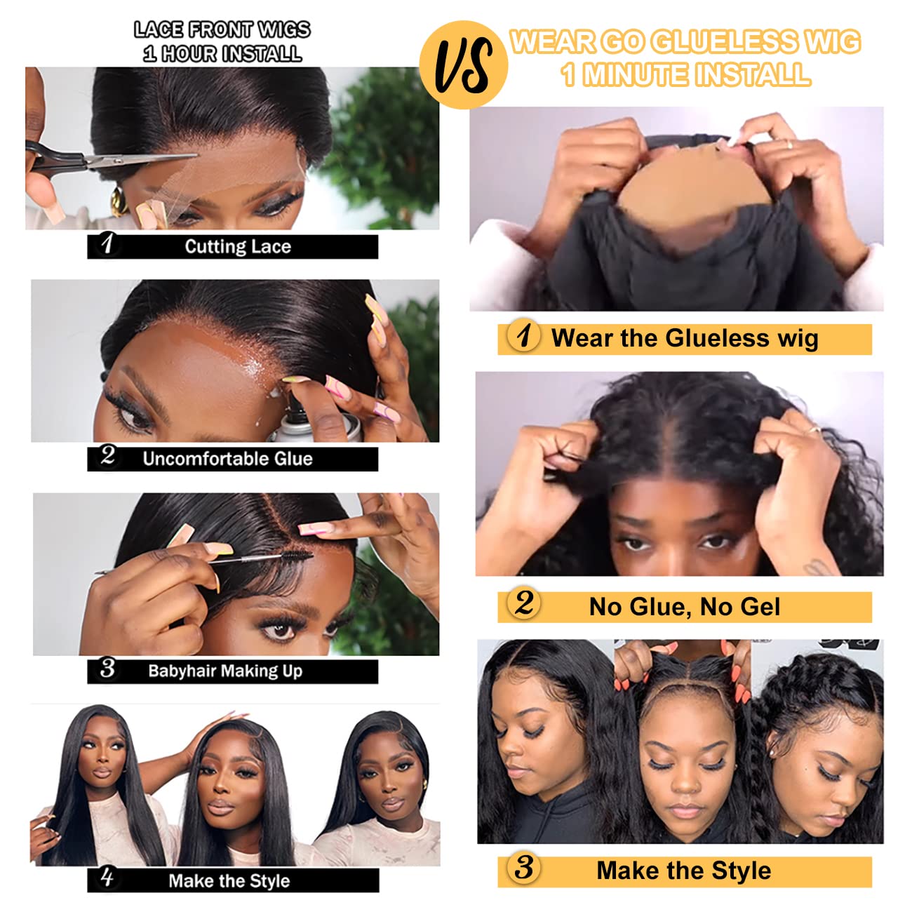 Domiso 14 Inch Glueless Wear And Go Bob Wig Deep Wave Bob Wigs Lace Front Wigs Human Hair Lace Pre Cut Hairline Pre Plucked No G