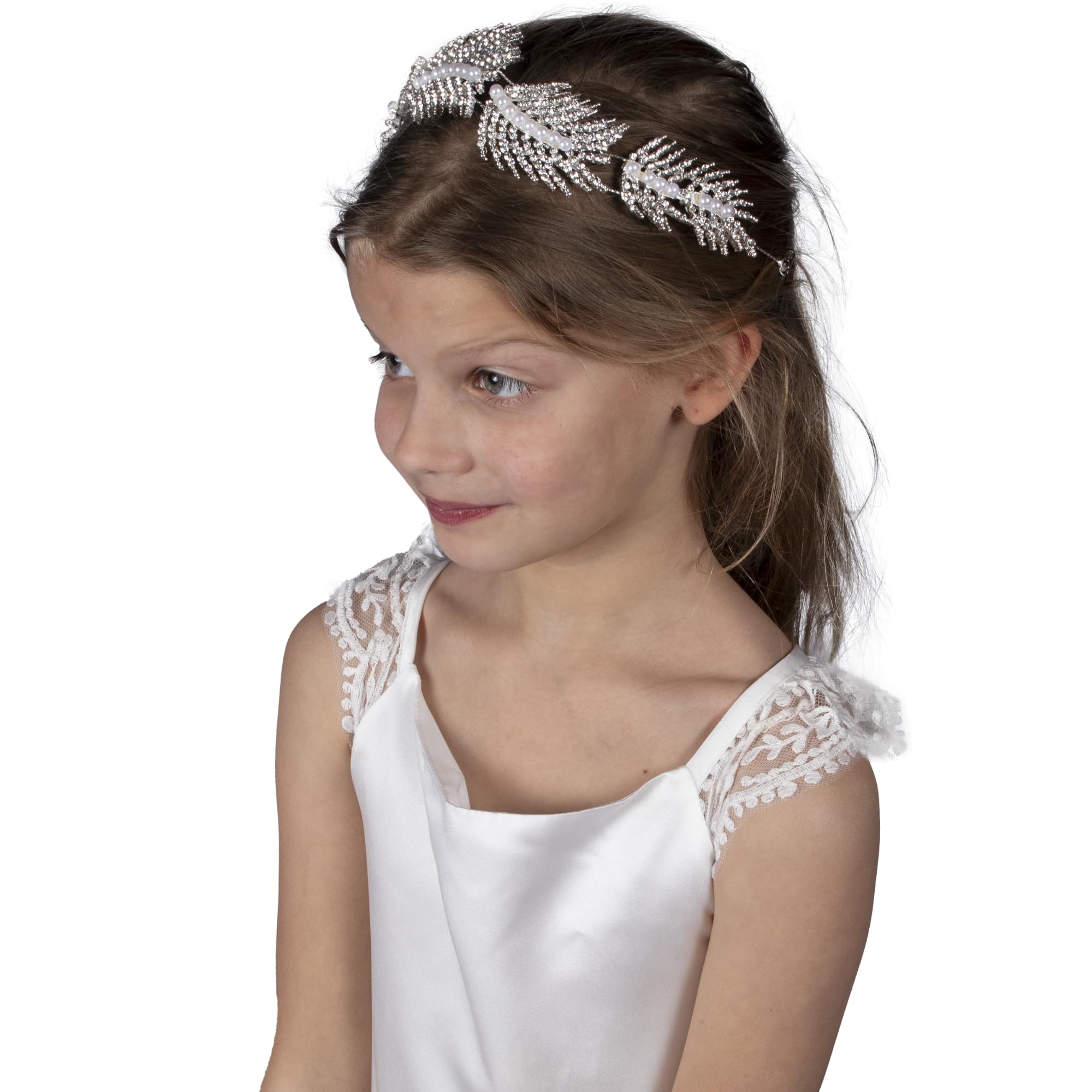 Needzo Silver Rhinestone Hair Accessory, Headband for First Communion, Weddings, Flower Girl, and Bridal Events, Sparkly Vine, C