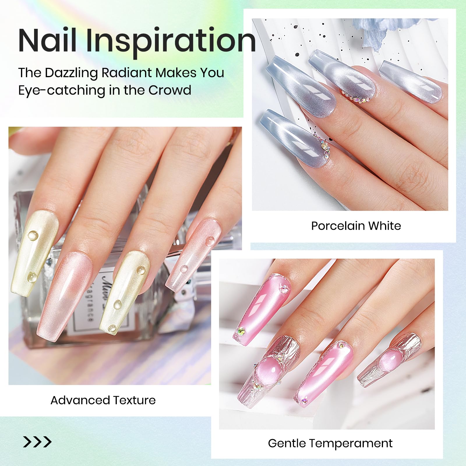 Mizhse Cat Eye Gel Nail Polish Set: 8 Colors Moonlight Magnetic Gel Polish With Magnet Stick, Glass Effect Shimmer Pink Green Re